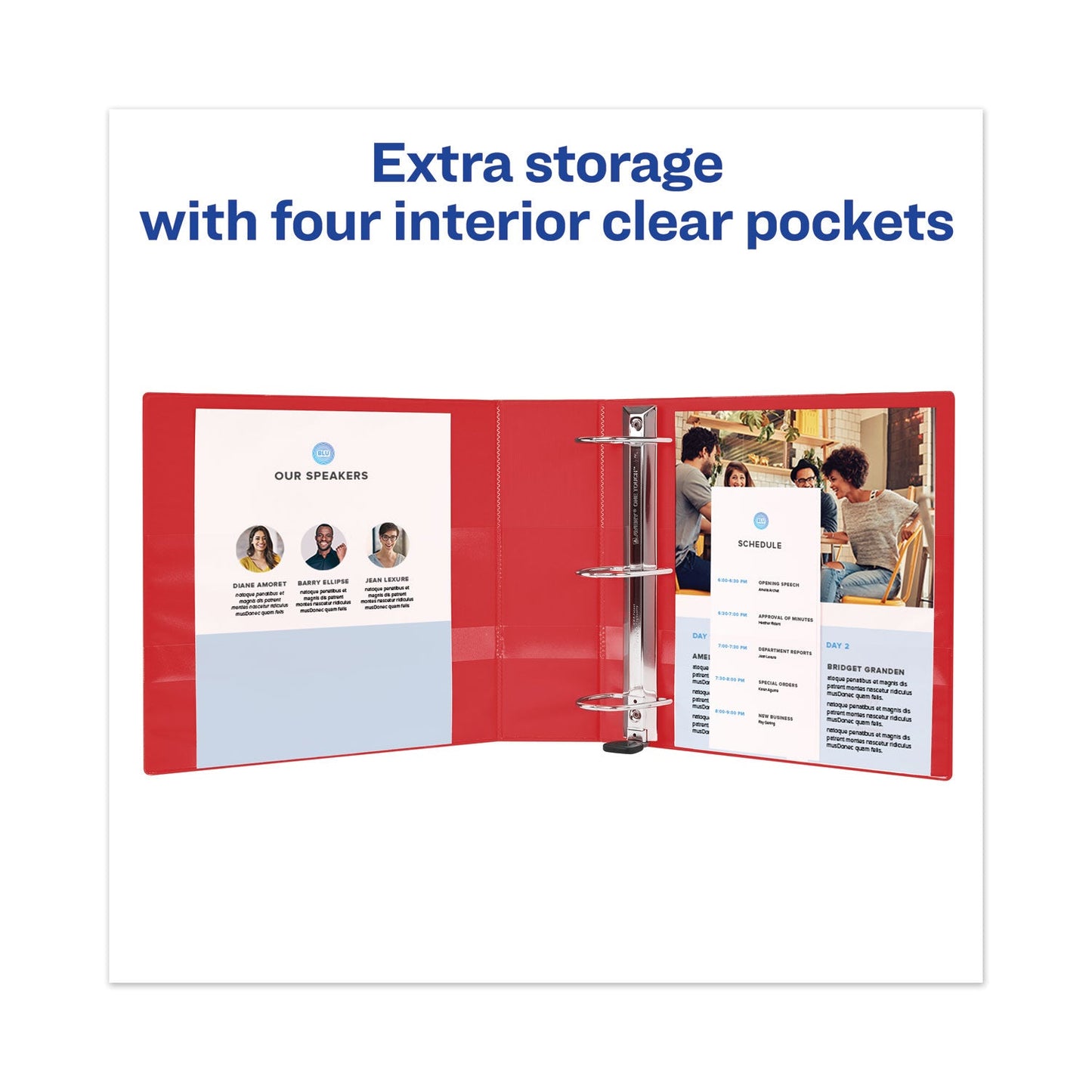 Avery Heavy-Duty View Binder with DuraHinge and Locking One Touch EZD Rings, 3 Rings, 3" Capacity, 11 x 8.5, Red