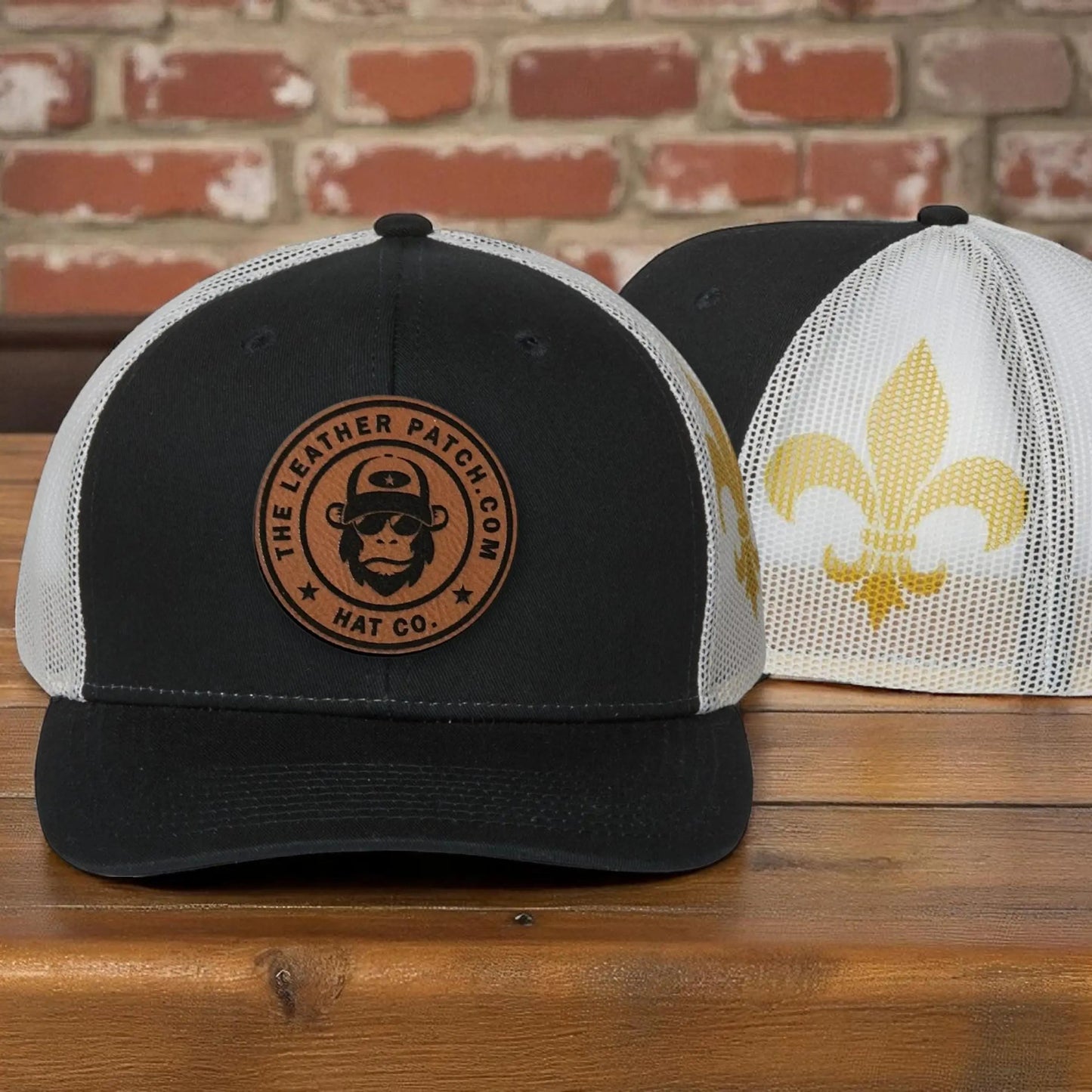 Kati S700M Fleur De Lis Printed Mesh Trucker Hat + Custom Leather Patch