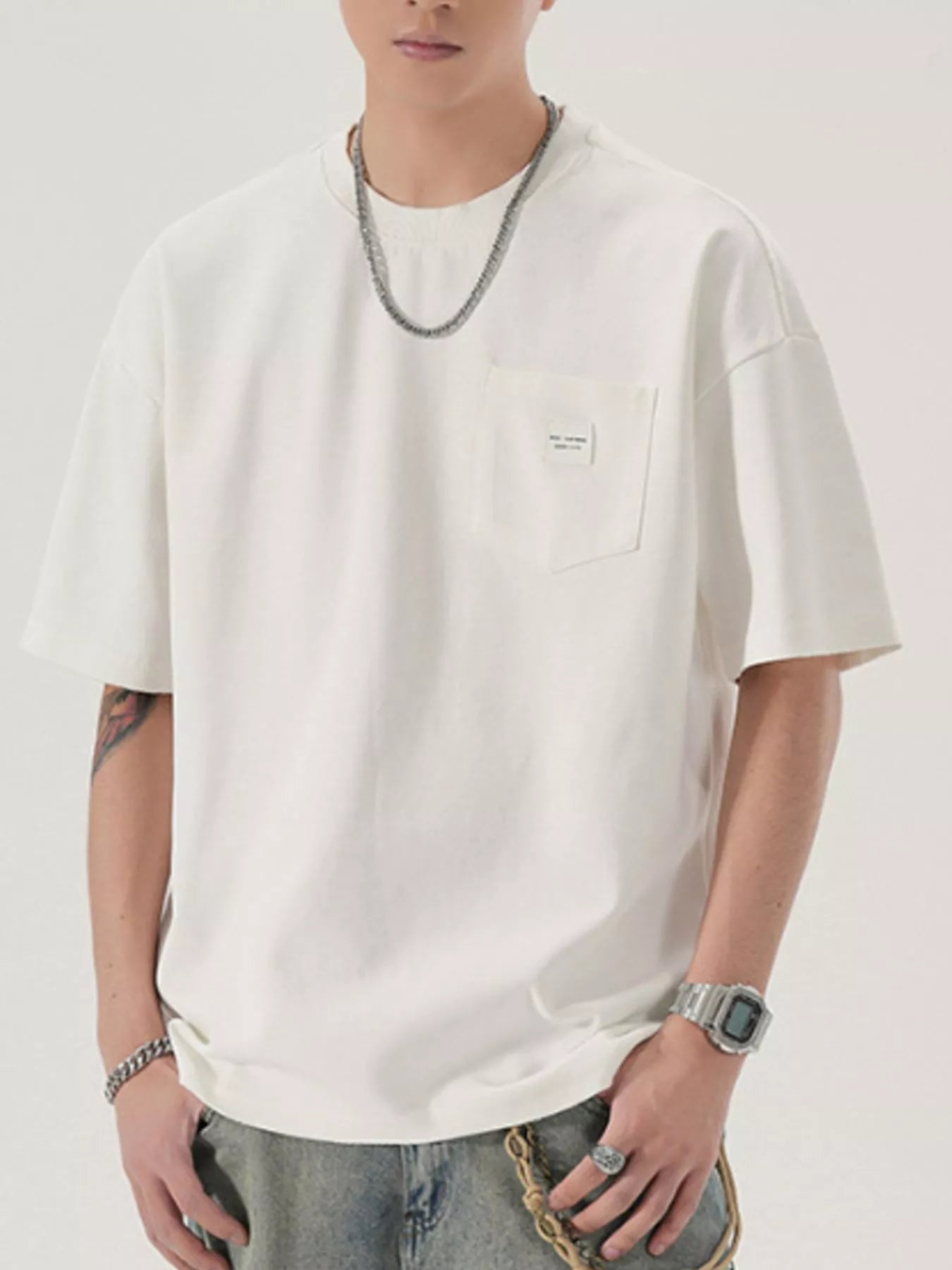 Men's Full Size Casual Solid Color Pocket T-Shirt Plus Size