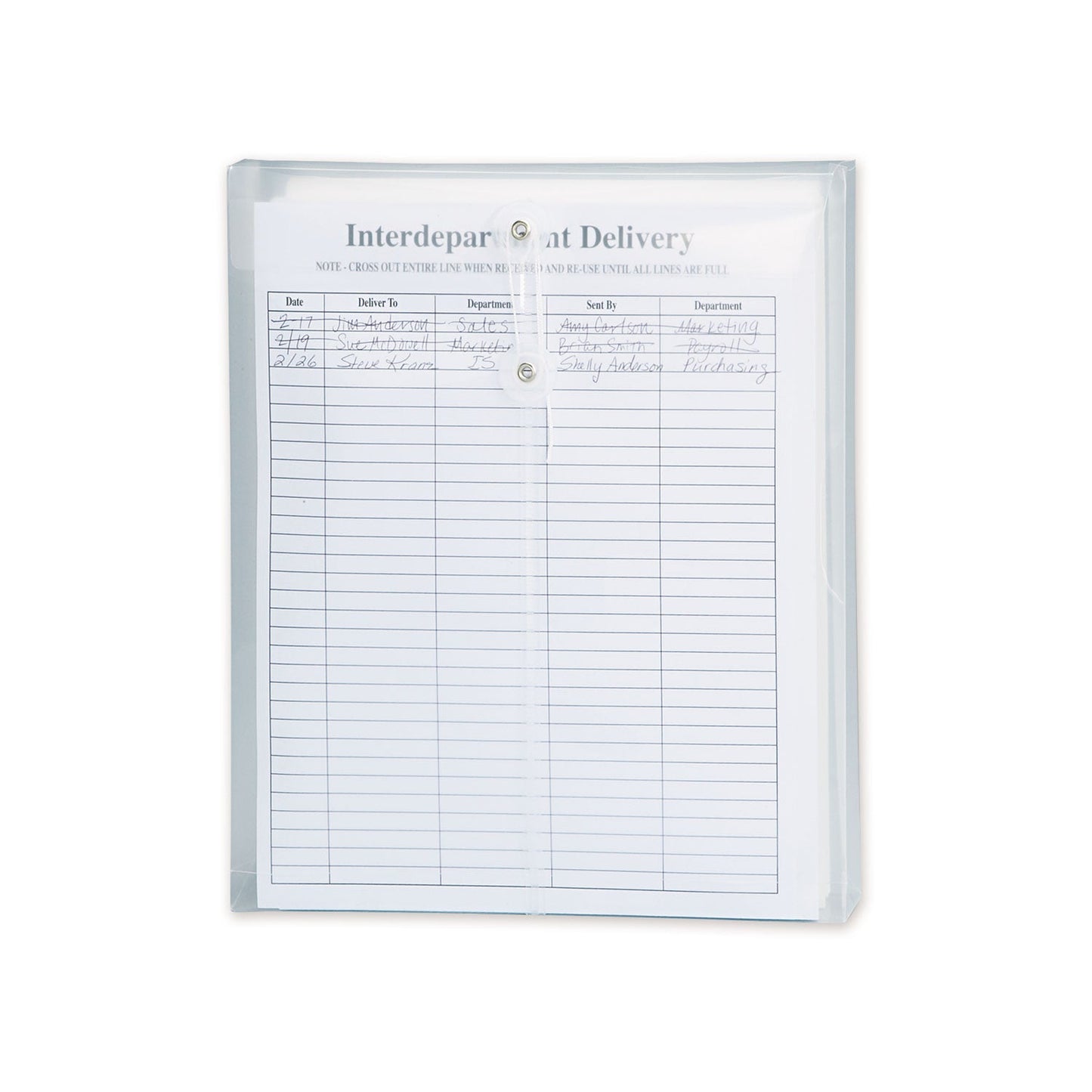 Smead Poly String and Button Interoffice Envelopes, Open-End (Vertical), 9.75 x 11.63, Clear, 5/Pack