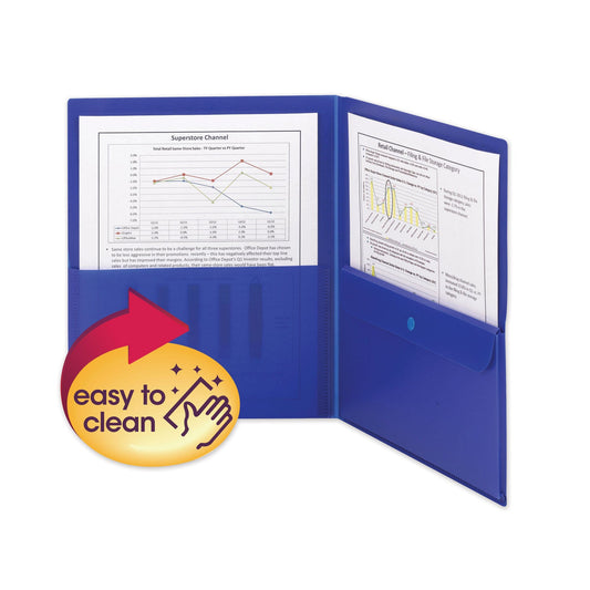 Smead Poly Two-Pocket Folder with Security Pocket, 11 x 8 1/2, Blue, 5/Pack