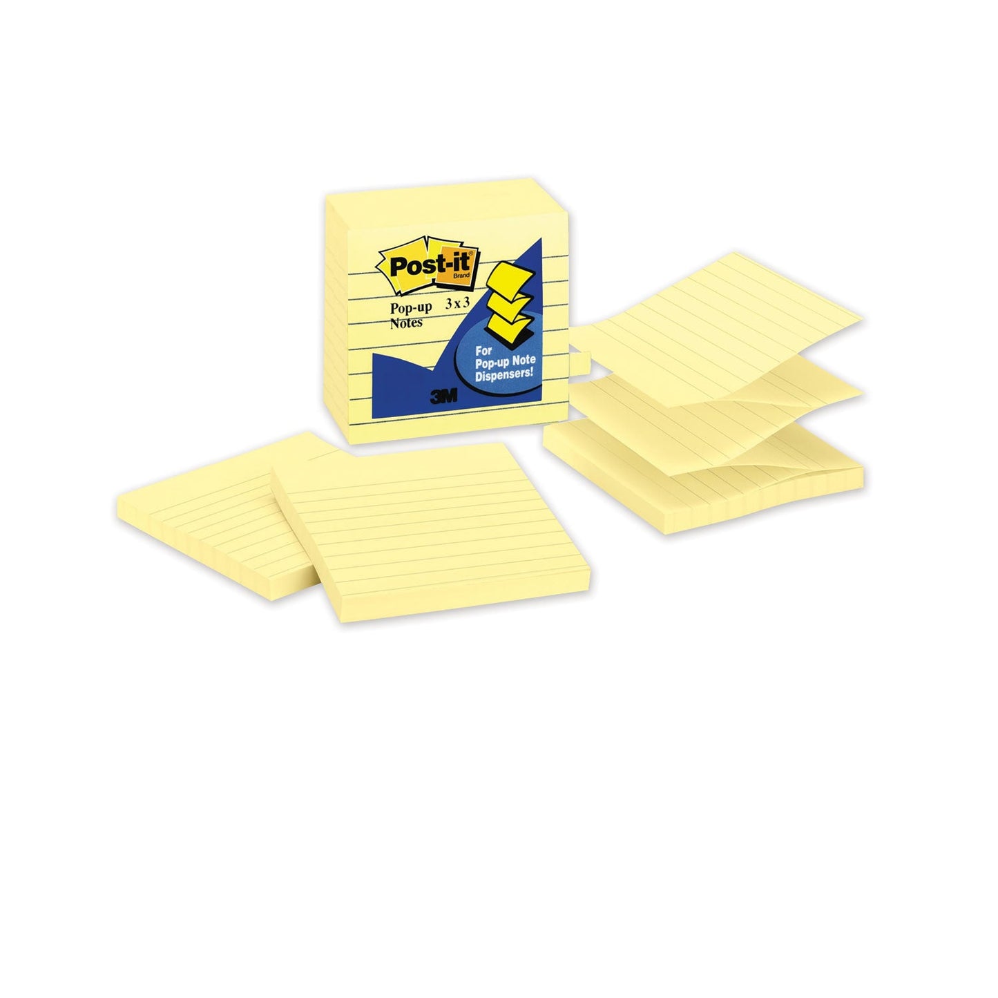 Post-it Original Canary Yellow Pop-up Refill, Note Ruled, 3" x 3", Canary Yellow, 100 Sheets/Pad, 6 Pads/Pack