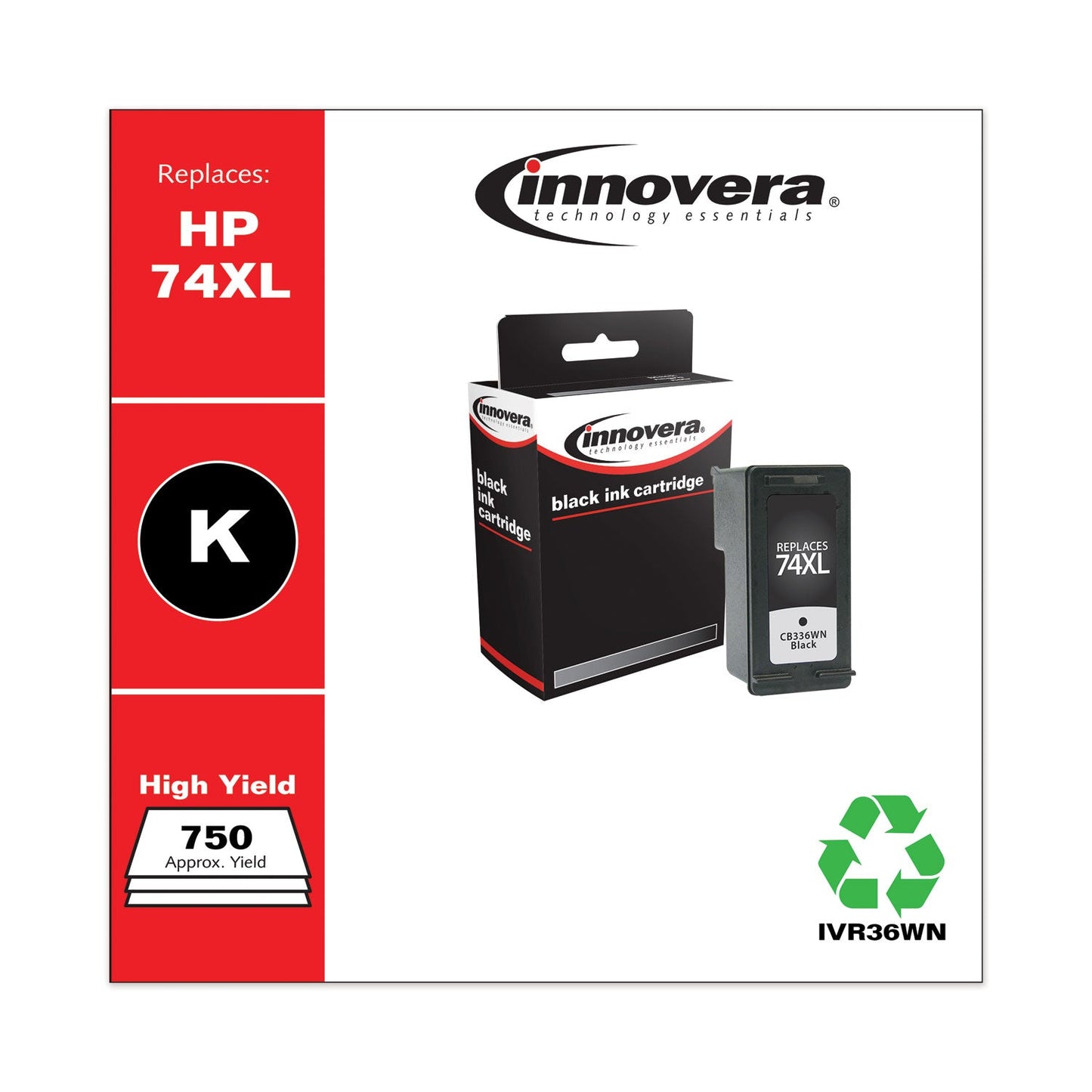 Innovera Remanufactured Black High-Yield Ink, Replacement for 74XL (CB336WN), 750 Page-Yield
