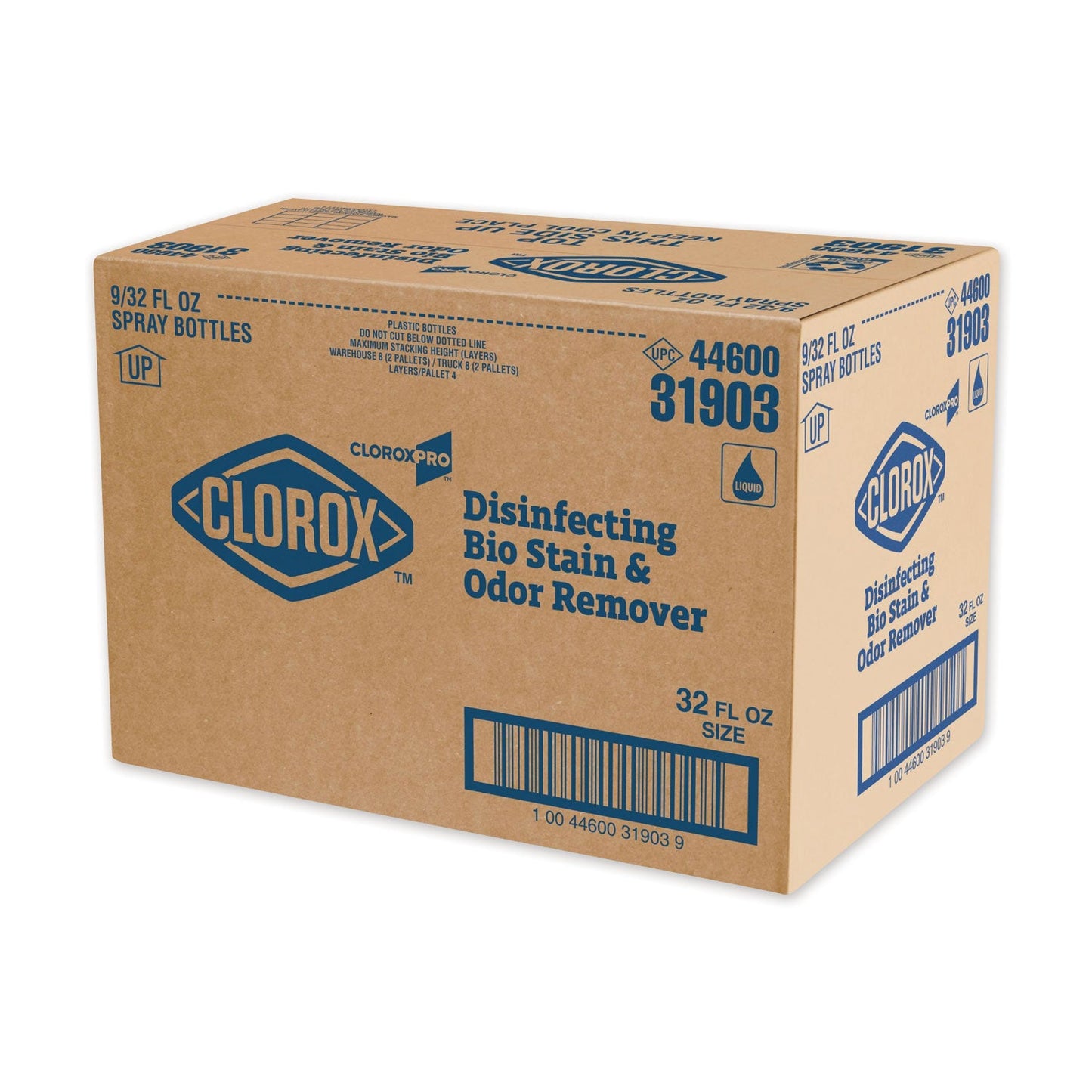 Clorox Disinfecting Bio Stain and Odor Remover, Fragranced, 32 oz Spray Bottle, 9/Carton