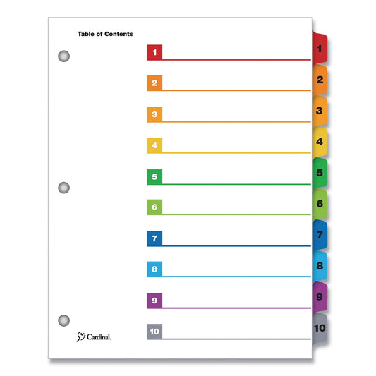 Cardinal OneStep Printable Table of Contents and Dividers, 10-Tab, 1 to 10, 11 x 8.5, White, Assorted Tabs, 1 Set