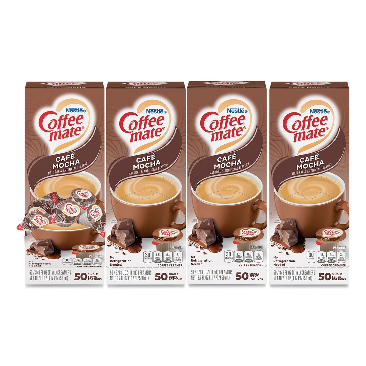 Coffee mate Liquid Coffee Creamer, Cafe Mocha, 0.38 oz Mini Cups, 50/Box, 4 Boxes/Carton, 200 Total/Carton