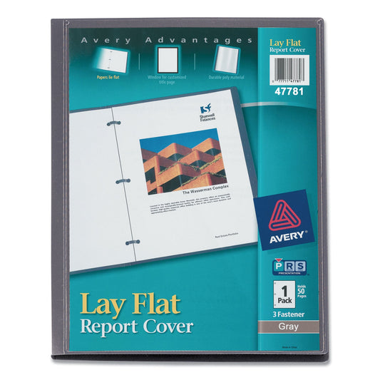 Avery Lay Flat View Report Cover, Flexible Fastener, 0.5" Capacity, 8.5 x 11, Clear/Gray