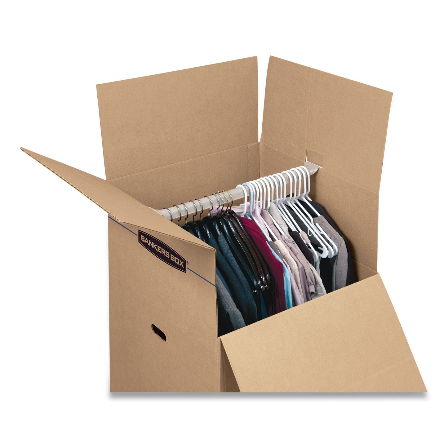 Bankers Box SmoothMove Wardrobe Box, Regular Slotted Container (RSC), 24" x 24" x 40", Brown/Blue, 3/Carton