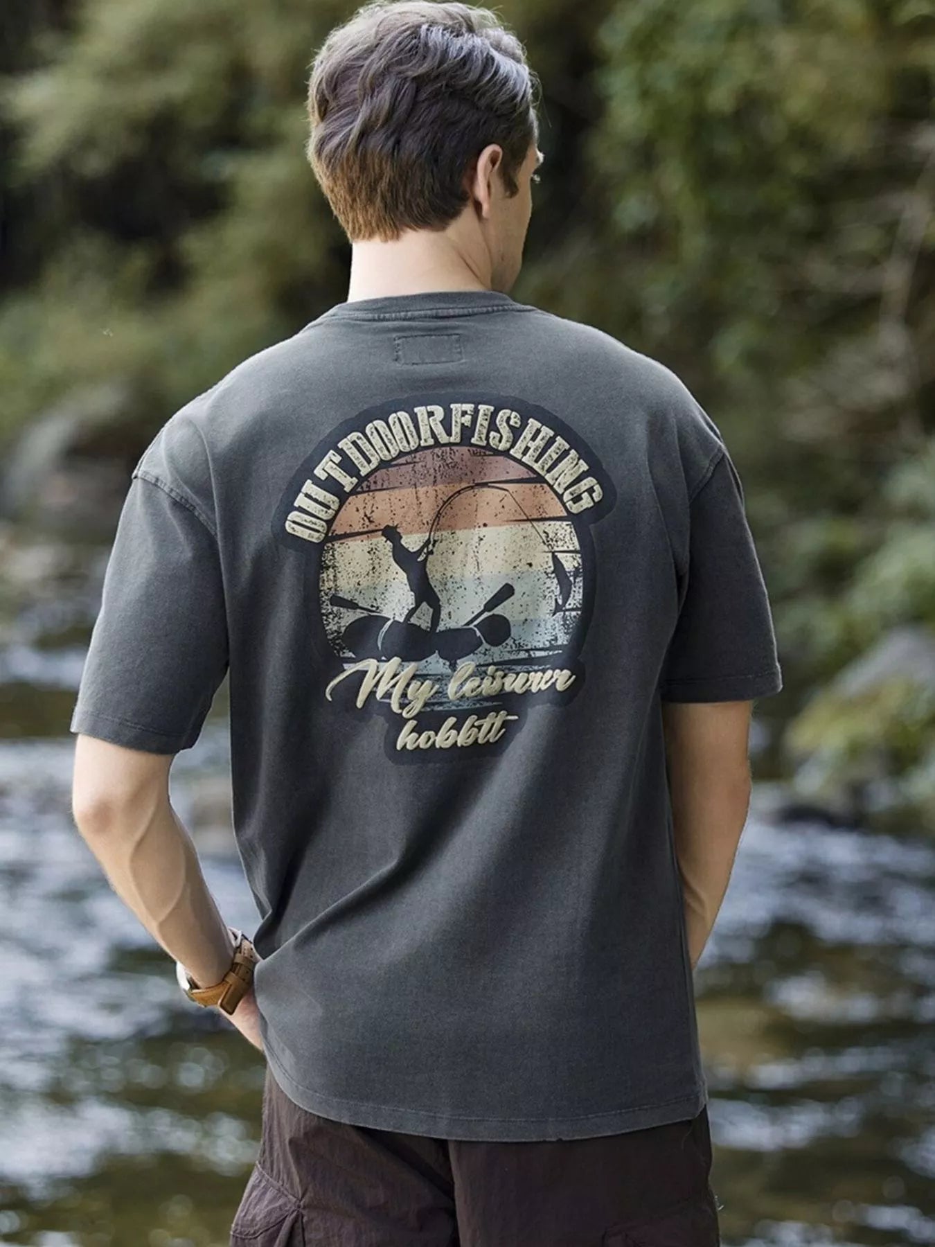 Men's Plus Size Outdoor Fishing Graphic Relaxed Fit T-Shirt