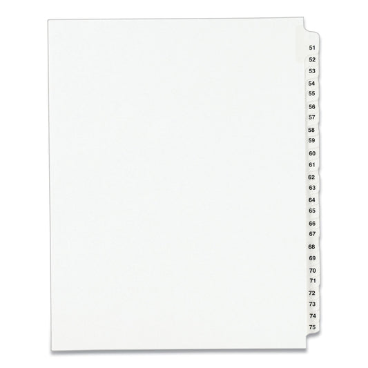 Avery Preprinted Legal Exhibit Side Tab Index Dividers, Avery Style, 25-Tab, 51 to 75, 11 x 8.5, White, 1 Set, (1332)