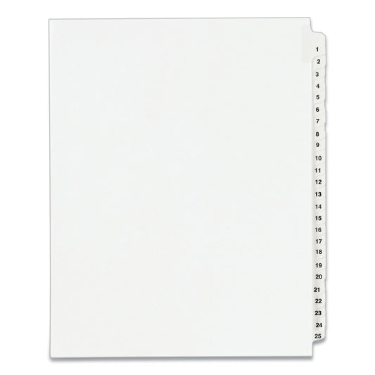 Avery Preprinted Legal Exhibit Side Tab Index Dividers, Avery Style, 25-Tab, 1 to 25, 11 x 8.5, White, 1 Set, (1330)