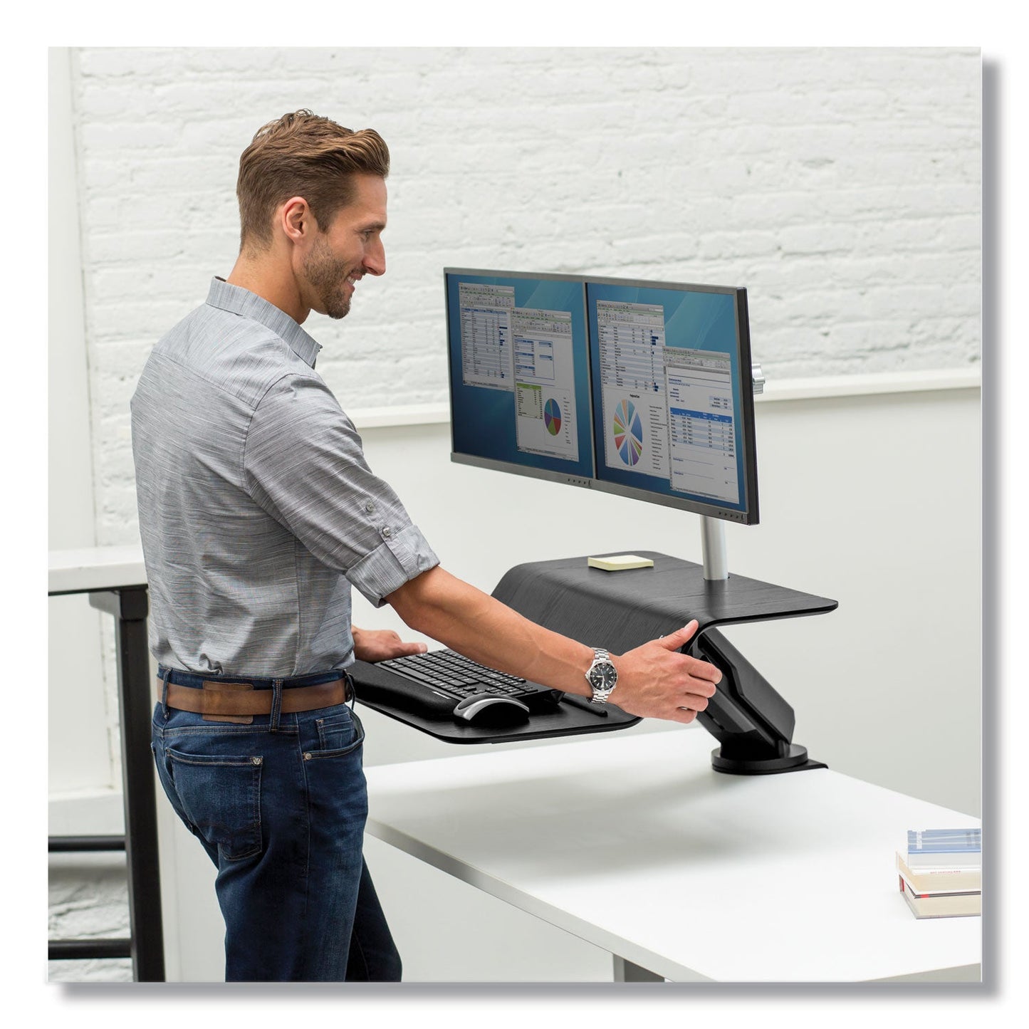 Fellowes Lotus RT Sit-Stand Workstation, 48" x 30" x 42.2" to 49.2", Black