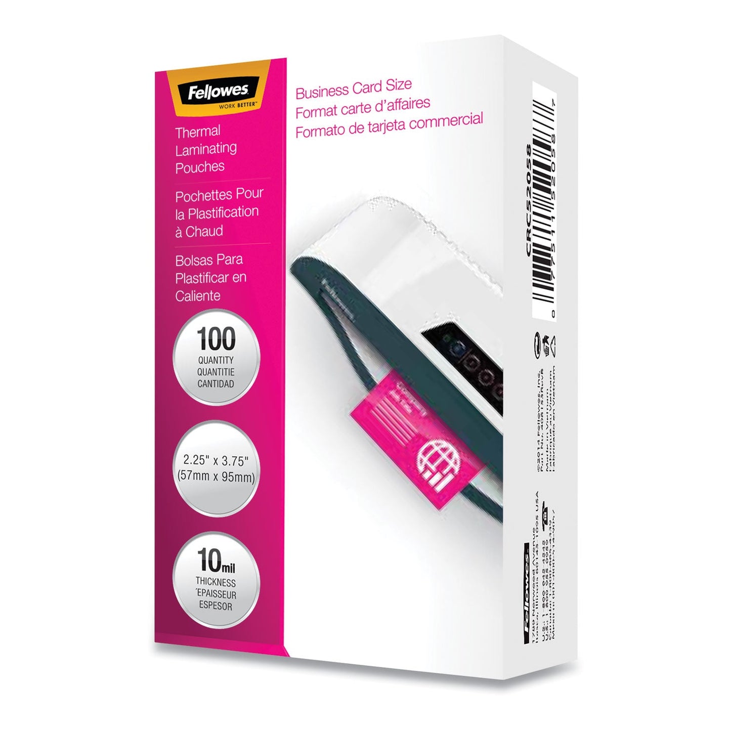 Fellowes Laminating Pouches, 10 mil, 3.75" x 2.25", Gloss Clear, 100/Pack