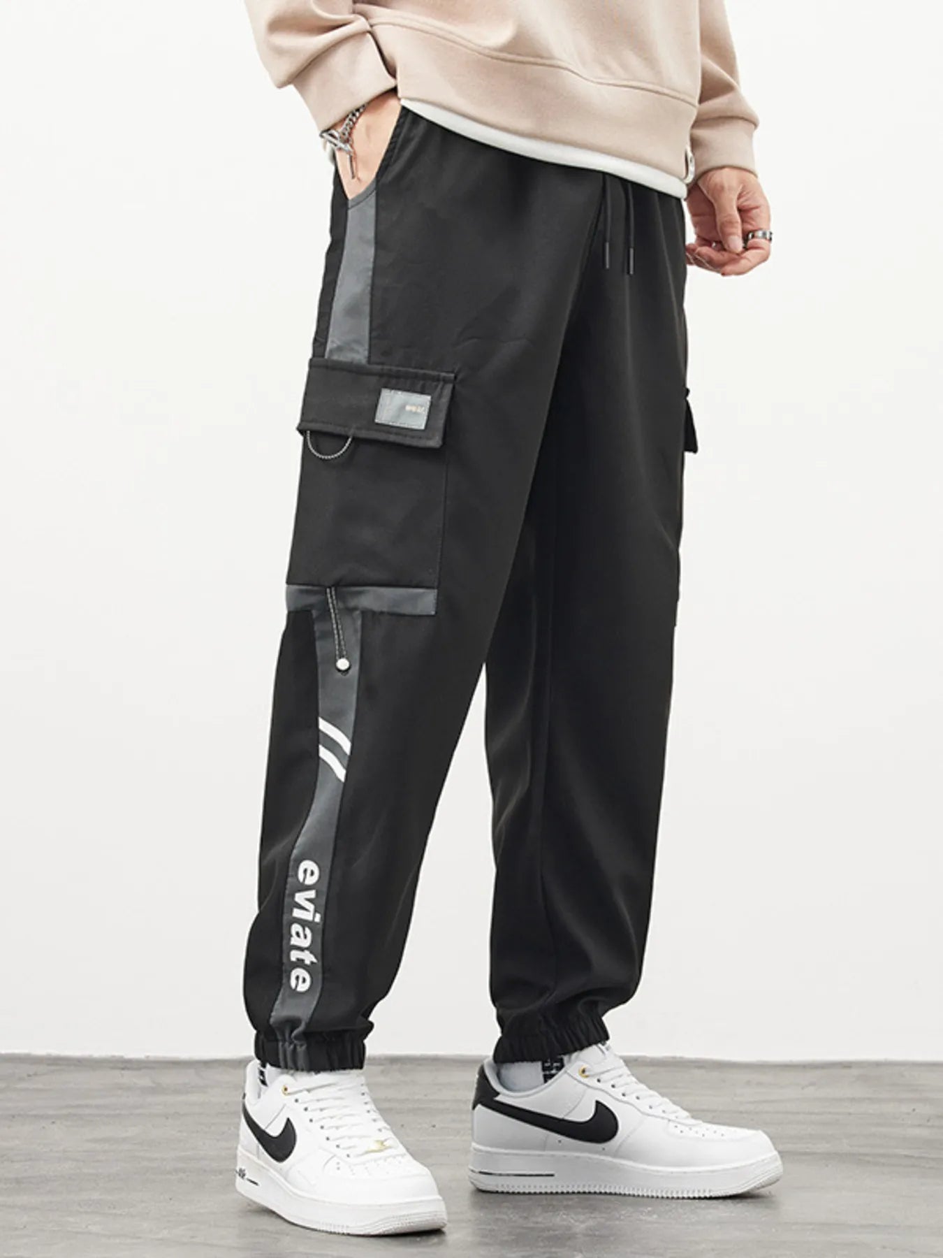 Men's Plus Size Cargo Pants with Side Stripe