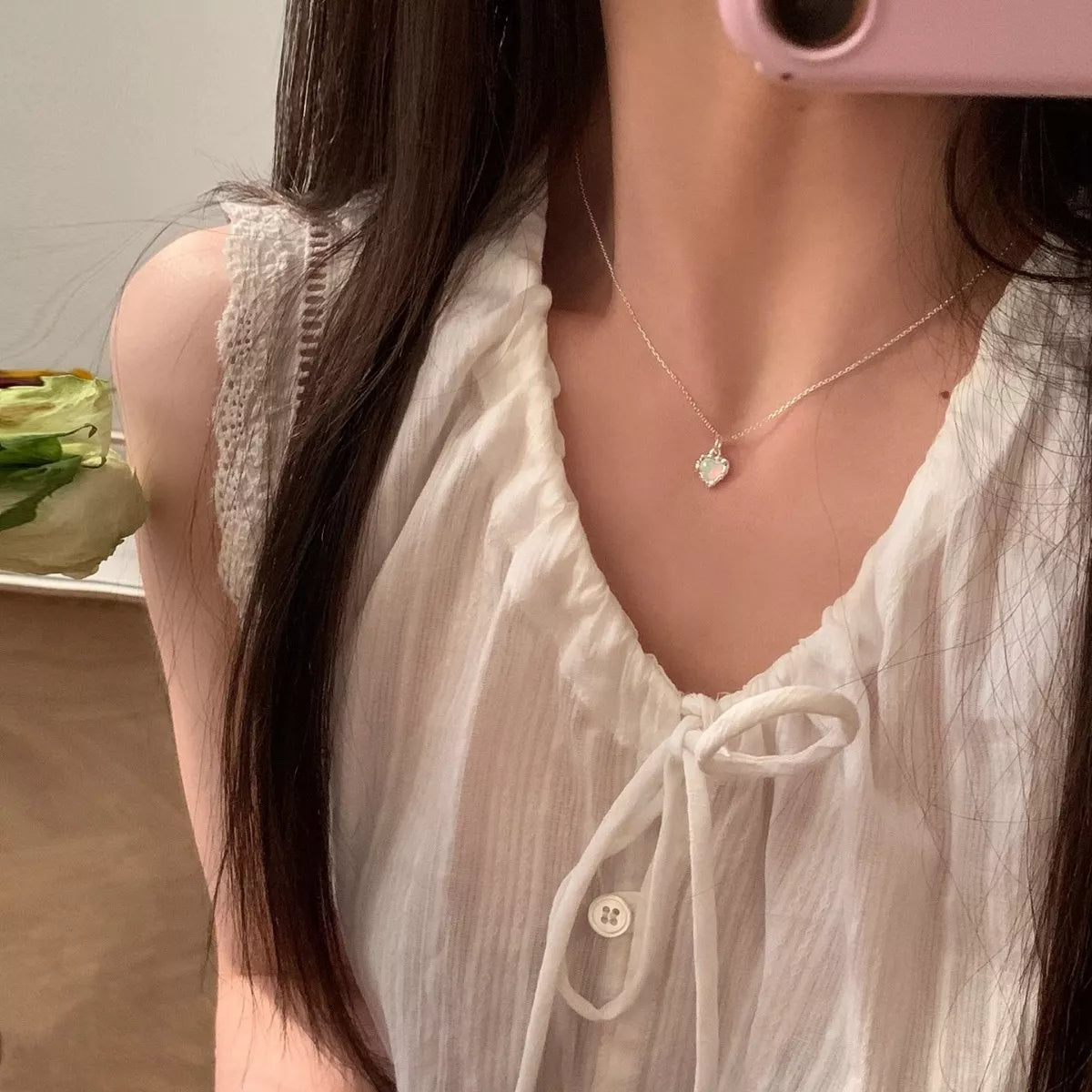 925 Sterling Silver Zircon Heart Necklace
