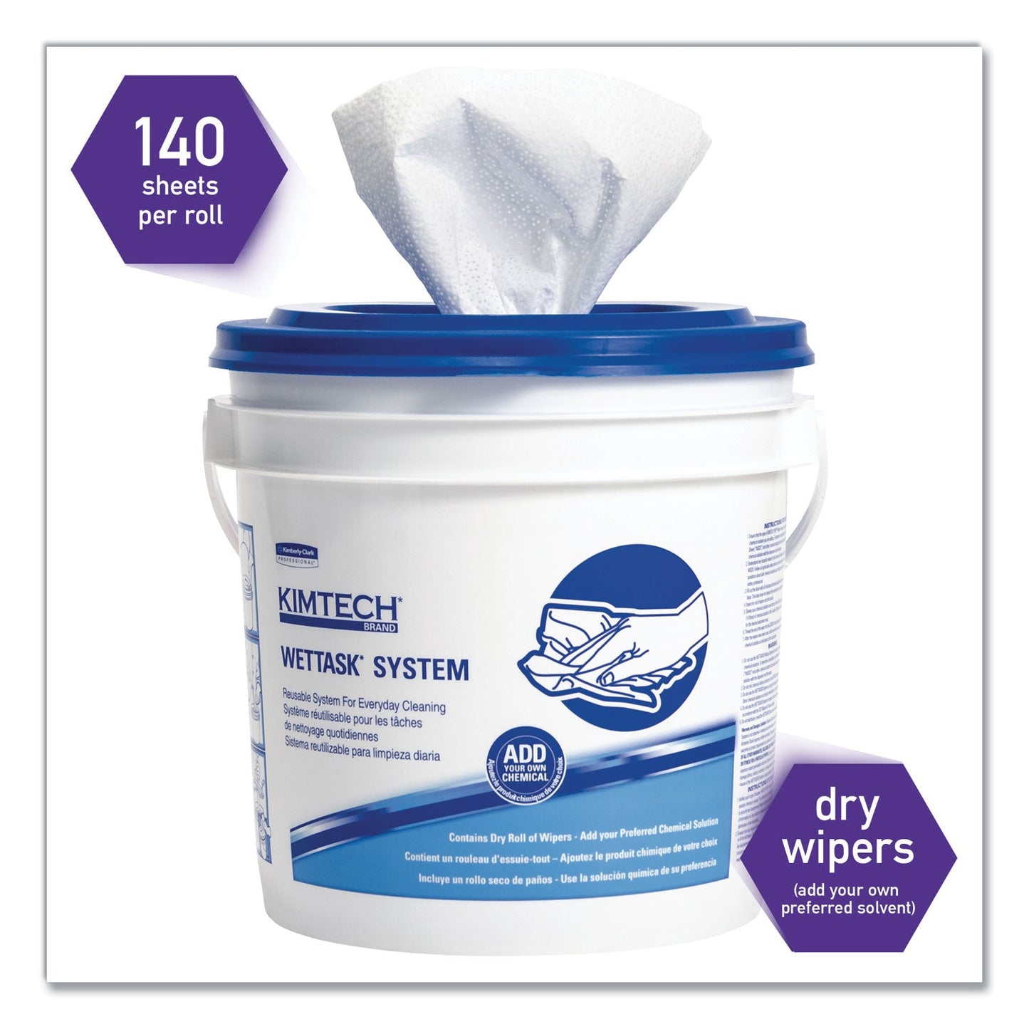 WypAll Power Clean Wipers for Disinfectants, Sanitizers,Solvents WetTask Customizable Wet Wipe System, 140/Roll, 6 Rolls/1 Bucket/CT