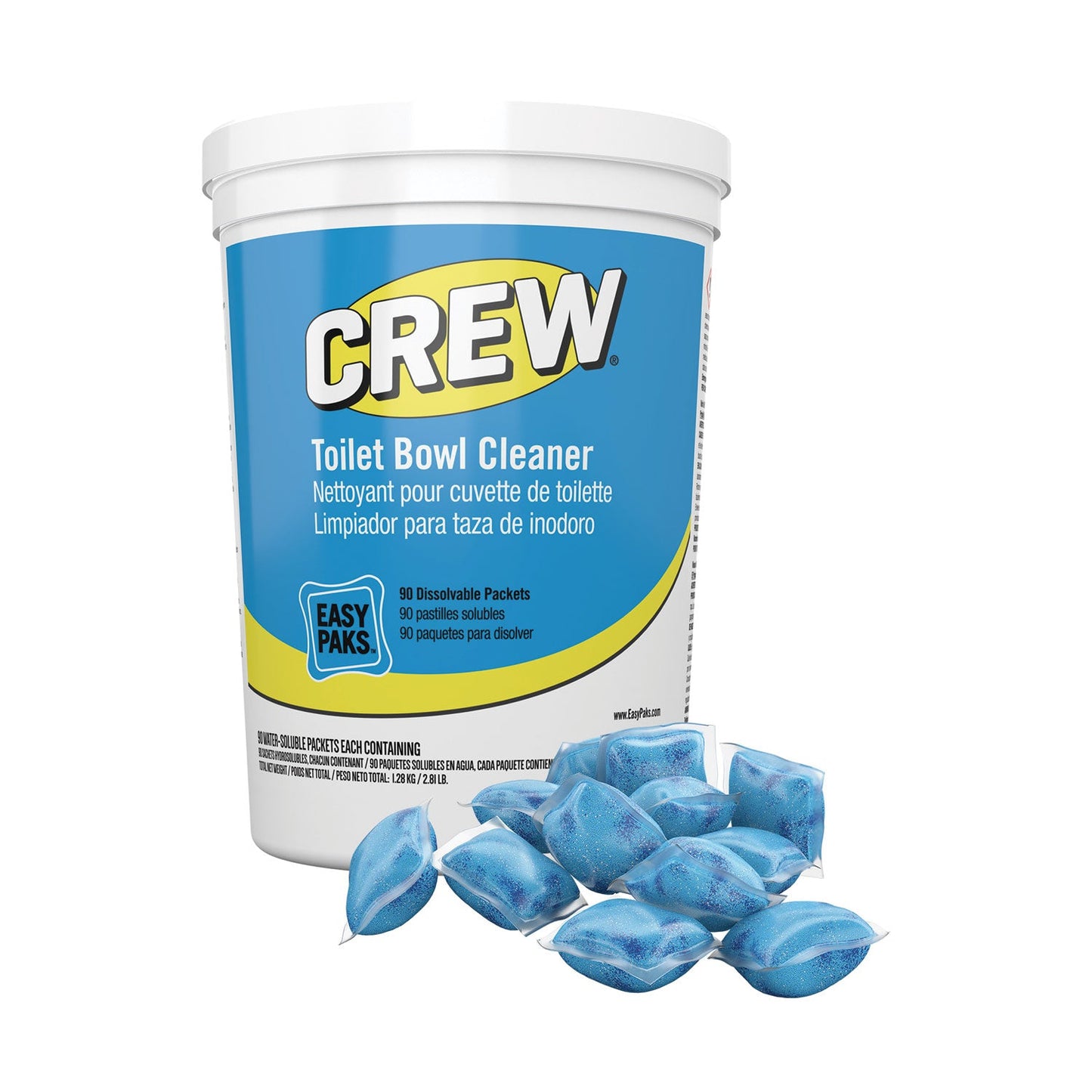 Diversey Crew Easy Paks Toilet Bowl Cleaner, Fresh Floral Scent, 0.5 oz Packet, 90 Packets/Tub