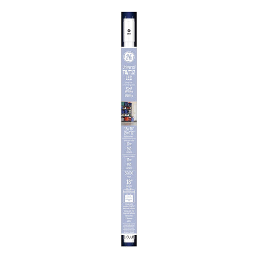 GE 18" T8/T12, 15 W, T8 Tube, Cool White, 6/Carton