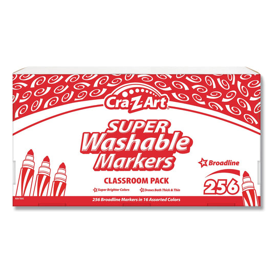 Cra-Z-Art Super Washable Markers Classpack, Broad Bullet Tip, Assorted Colors, 256/Set
