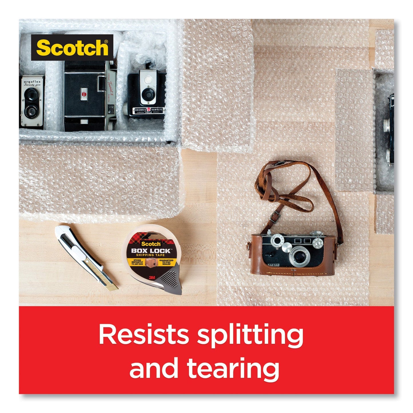 Scotch Box Lock Shipping Packaging Tape, 1.5" Core with Dispenser, 1.88" x 22.2 yds, Clear, 6/Pack