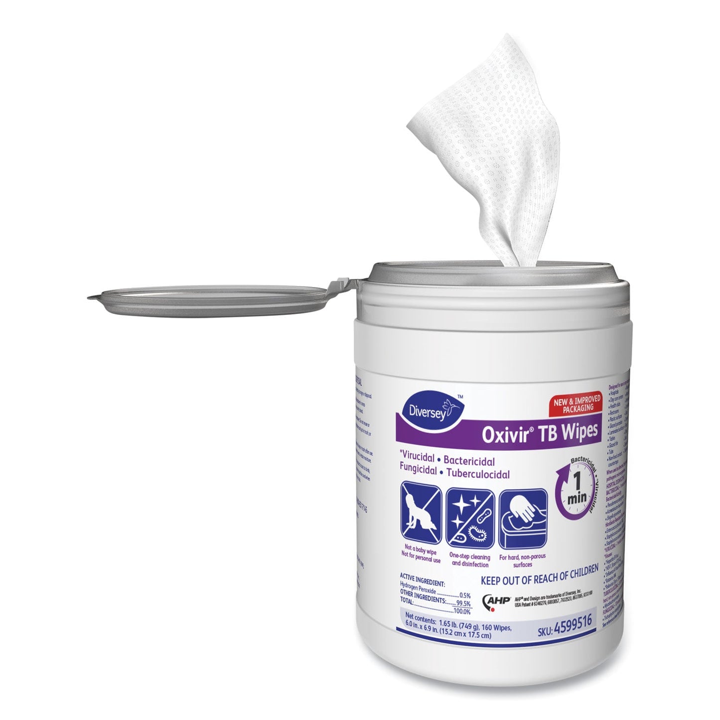 Diversey Oxivir TB Disinfectant Wipes, 7 x 6, White, 160/Canister, 12 Canisters/Carton