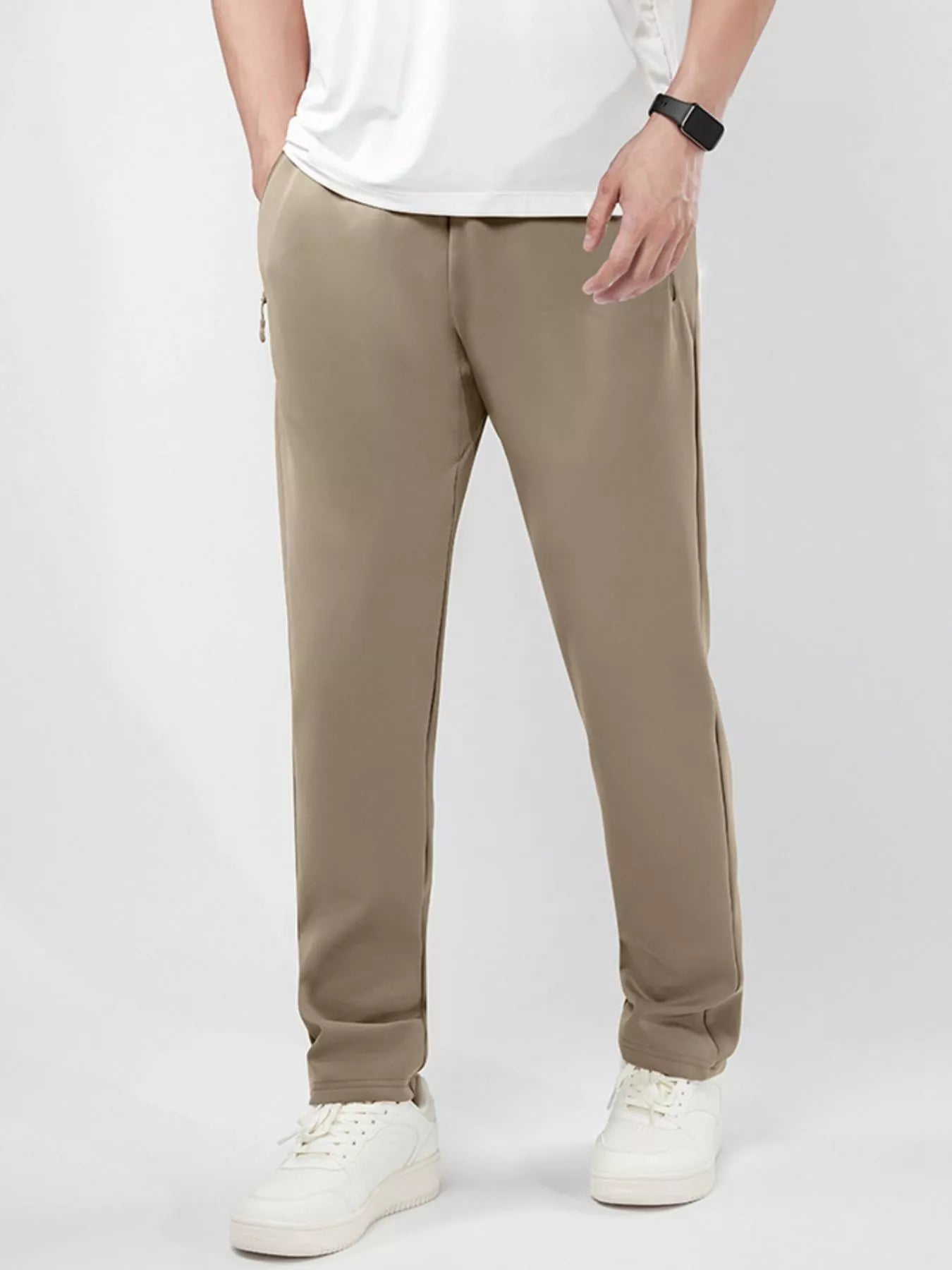 Men's Plus Size Stretch Elastic Waistband Pants with Side Zipper Pockets