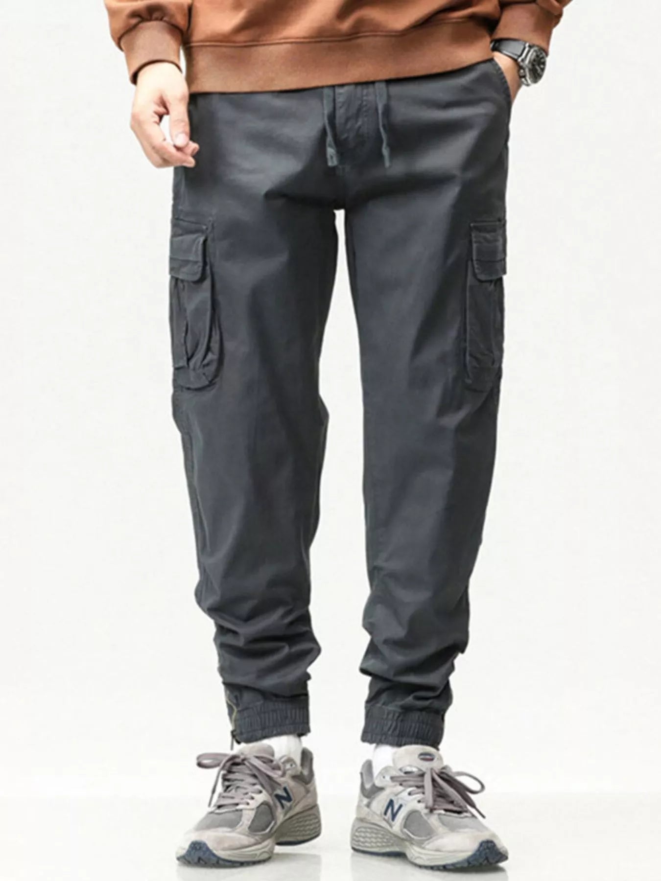 Men's Full Size Casual Cargo Pants with Drawstring Waist Plus Size