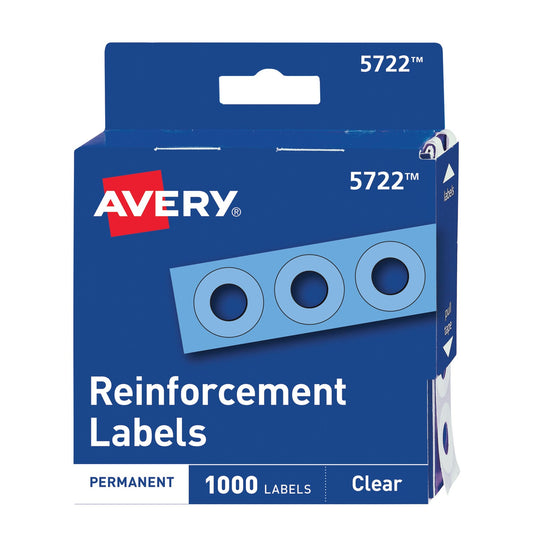 Avery Dispenser Pack Hole Reinforcements, 0.25" Dia, Clear, 1,000/Pack, (5722)