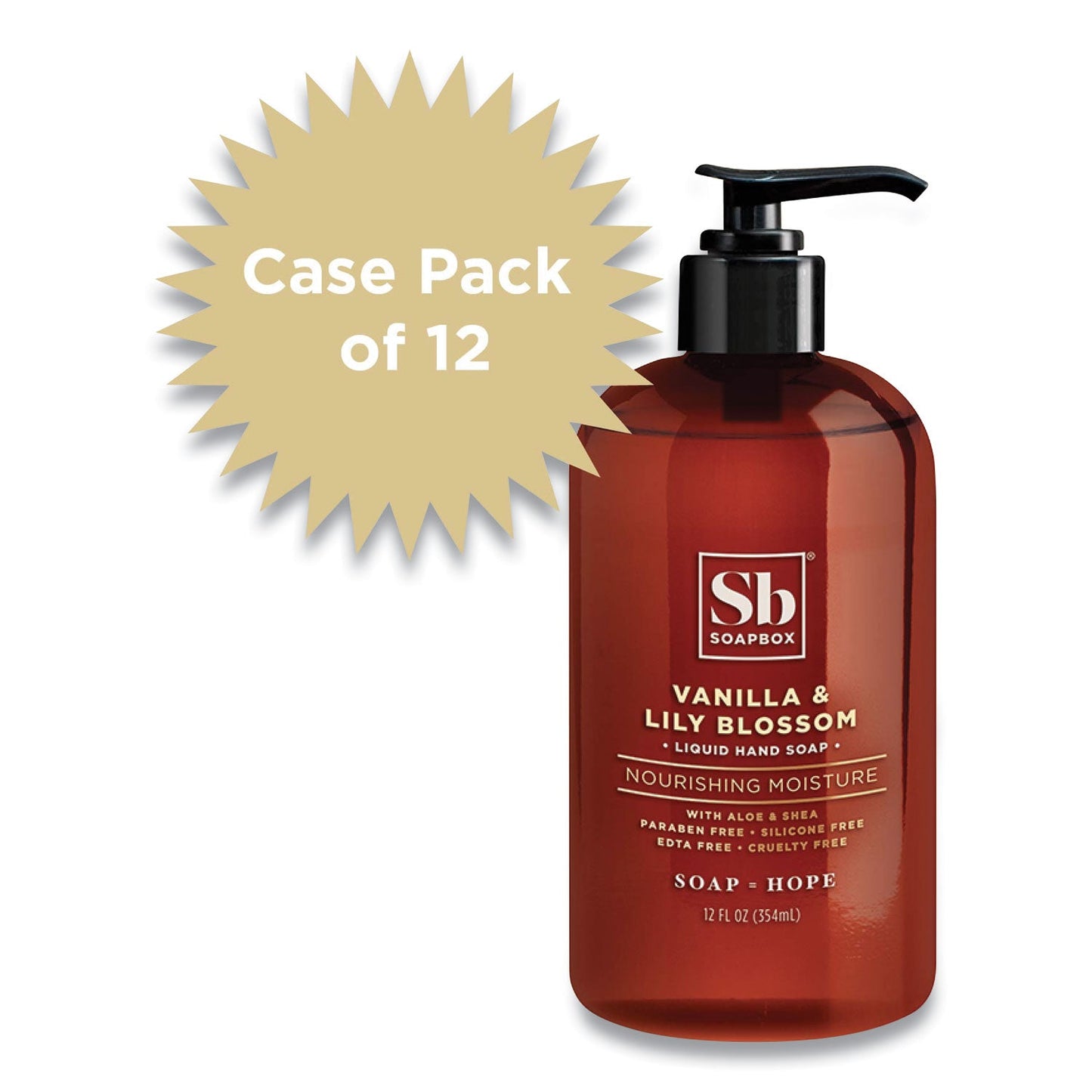 Soapbox Hand Soap, Vanilla and Lily Blossom, 12 oz Pump Bottle, 12/Carton