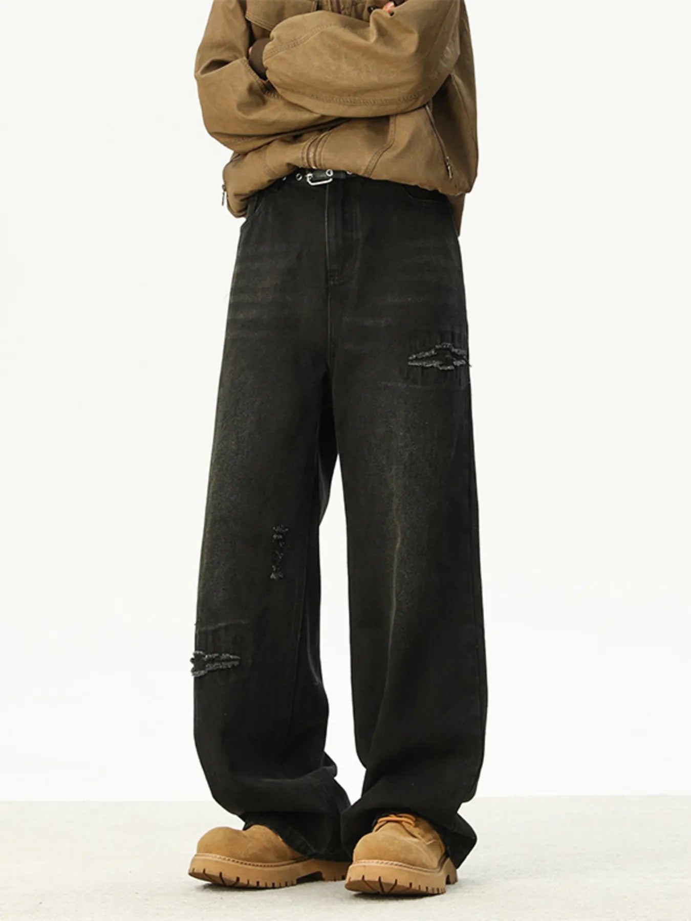 Men's Full Size Distressed Wash Loose Fit Jeans Plus Size