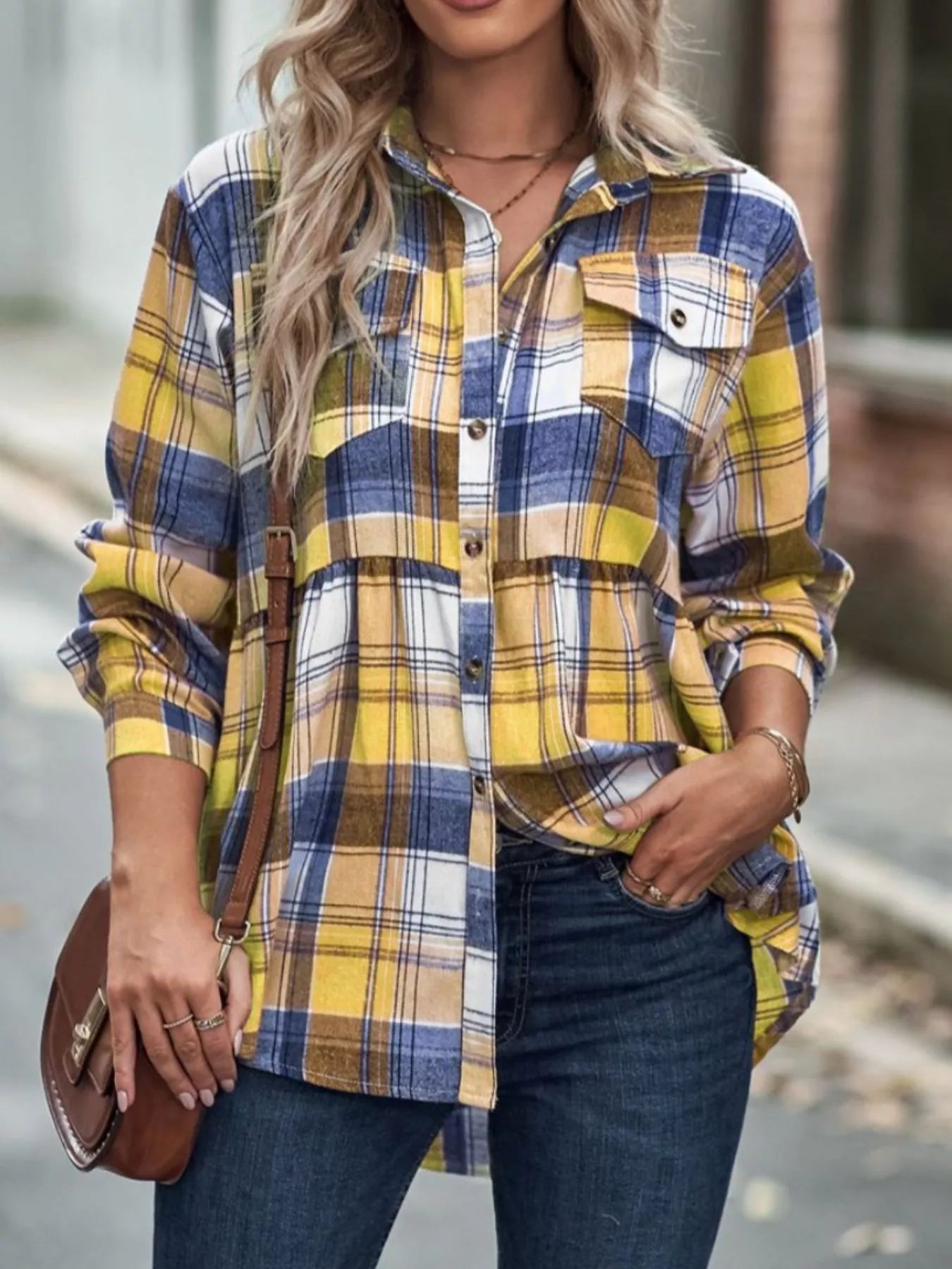 Plaid Button-Down Long Sleeve Shirt