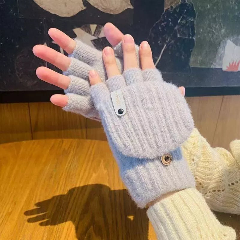 Convertible Knit Fingerless Gloves with Mitten Cover
