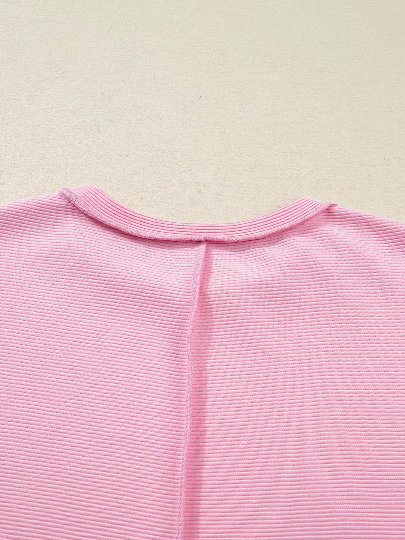 Horizontal Ribbed Exposed Seam Detail Drop Shoulder Baggy Pullover