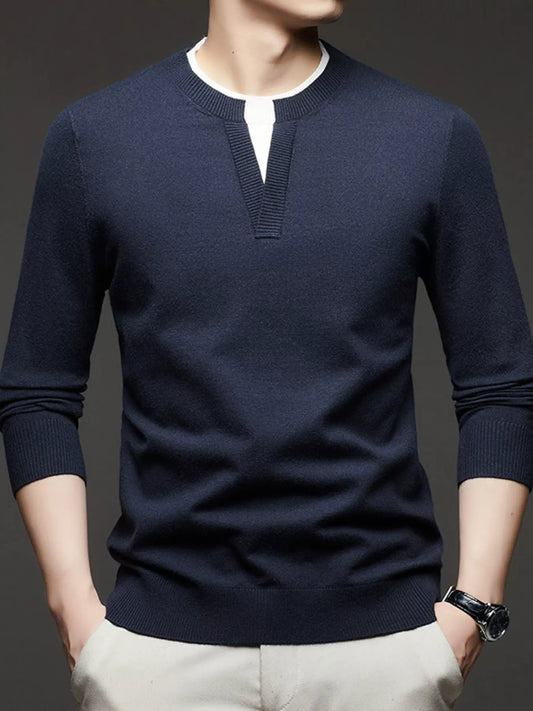 Men's Plus Size Two-Tone Long Sleeve Knit Top