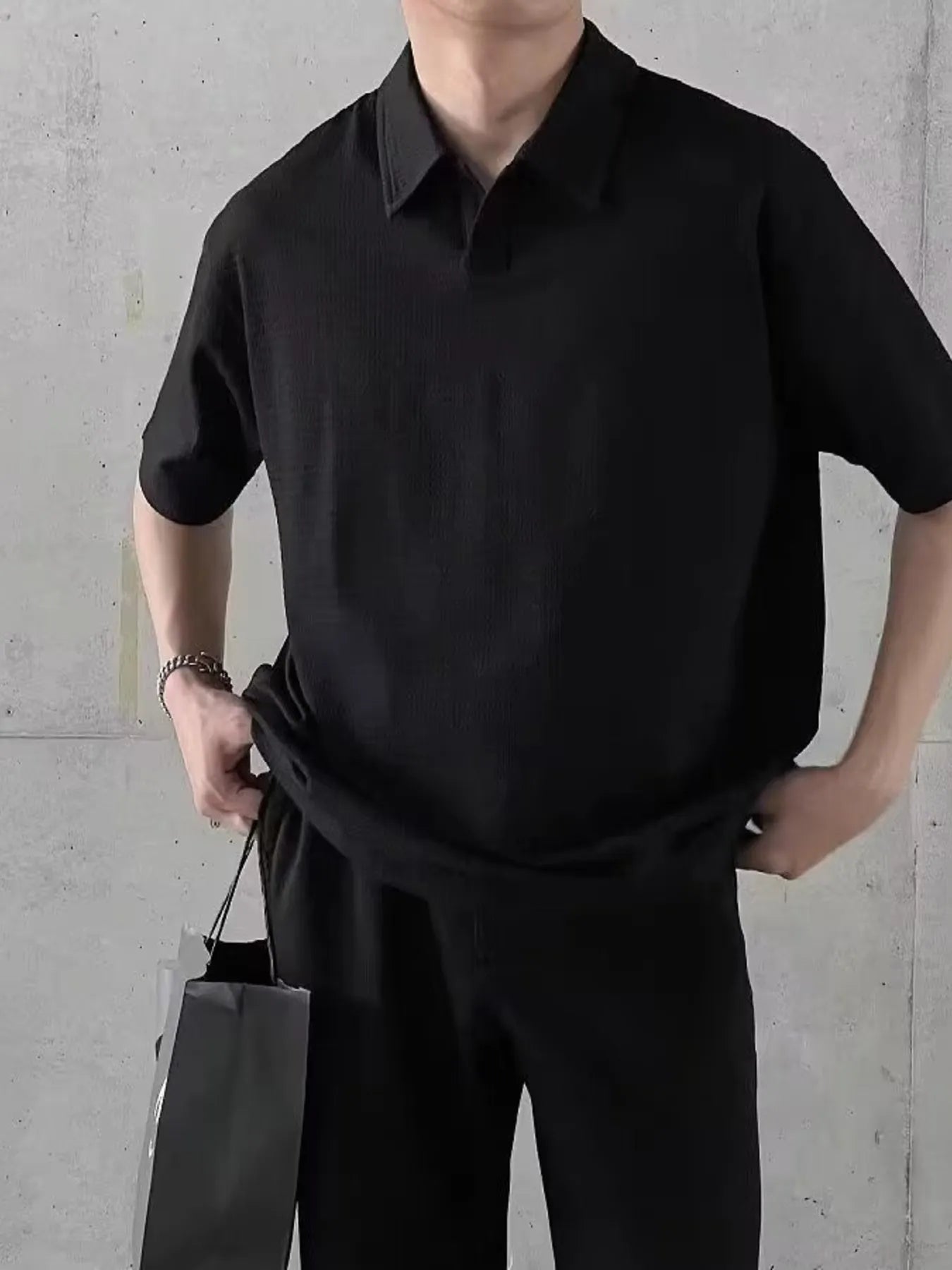 Men's Plus Size Textured Short Sleeve Casual Polo