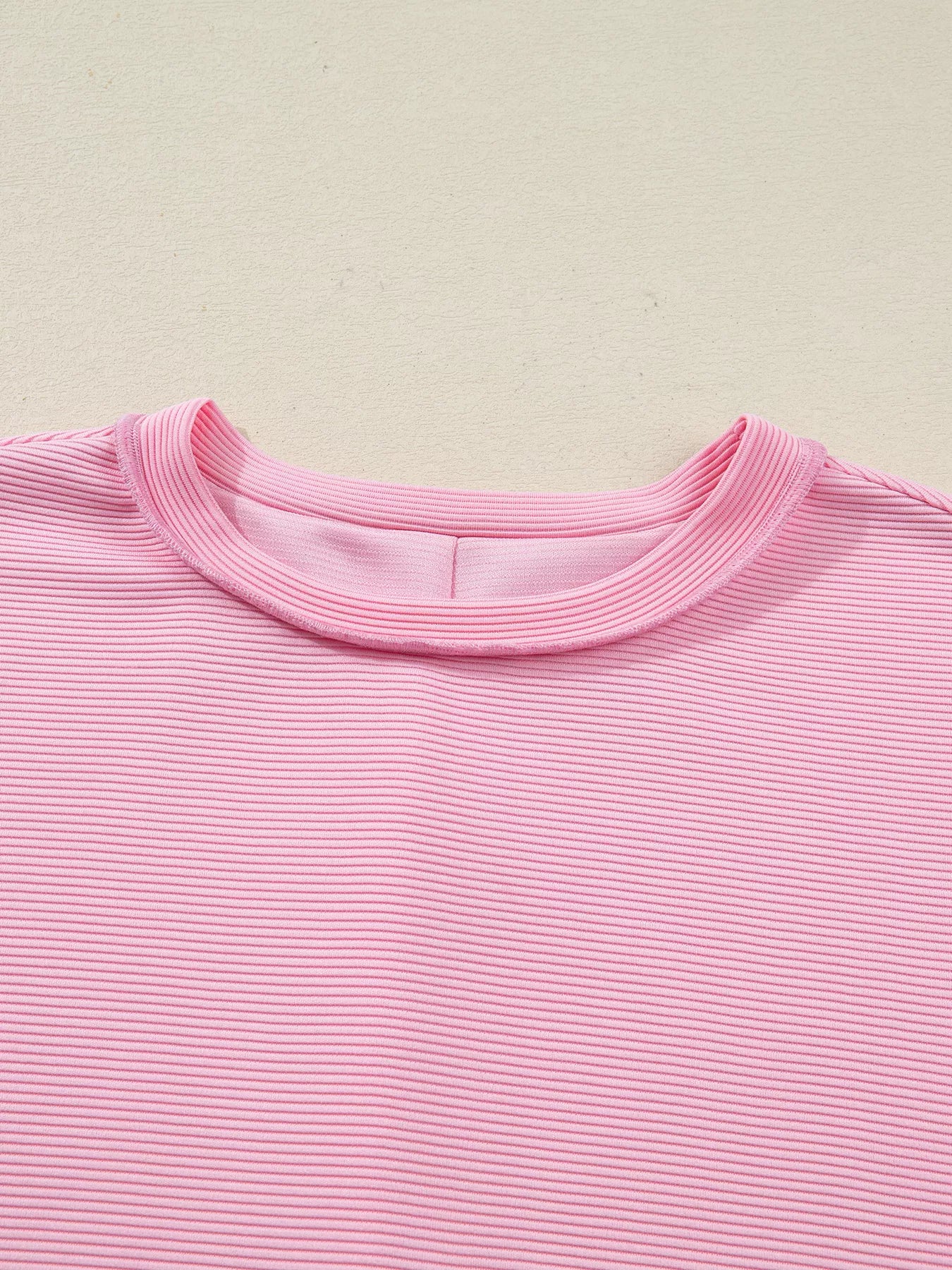 Horizontal Ribbed Exposed Seam Detail Drop Shoulder Baggy Pullover