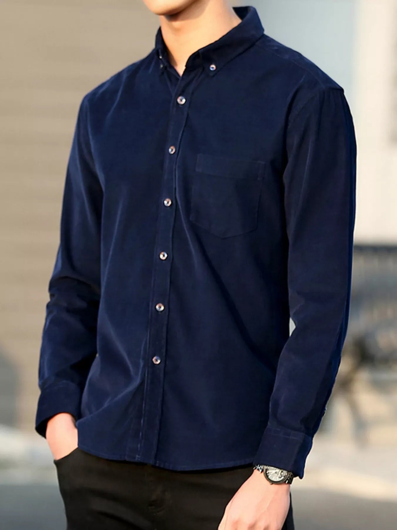 Men's Full Size Casual Corduroy Long Sleeve Shirt Plus Size