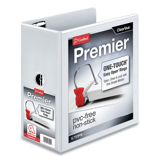 Cardinal Premier Easy Open ClearVue Locking Slant-D Ring Binder, 3 Rings, 5" Capacity, 11 x 8.5, White