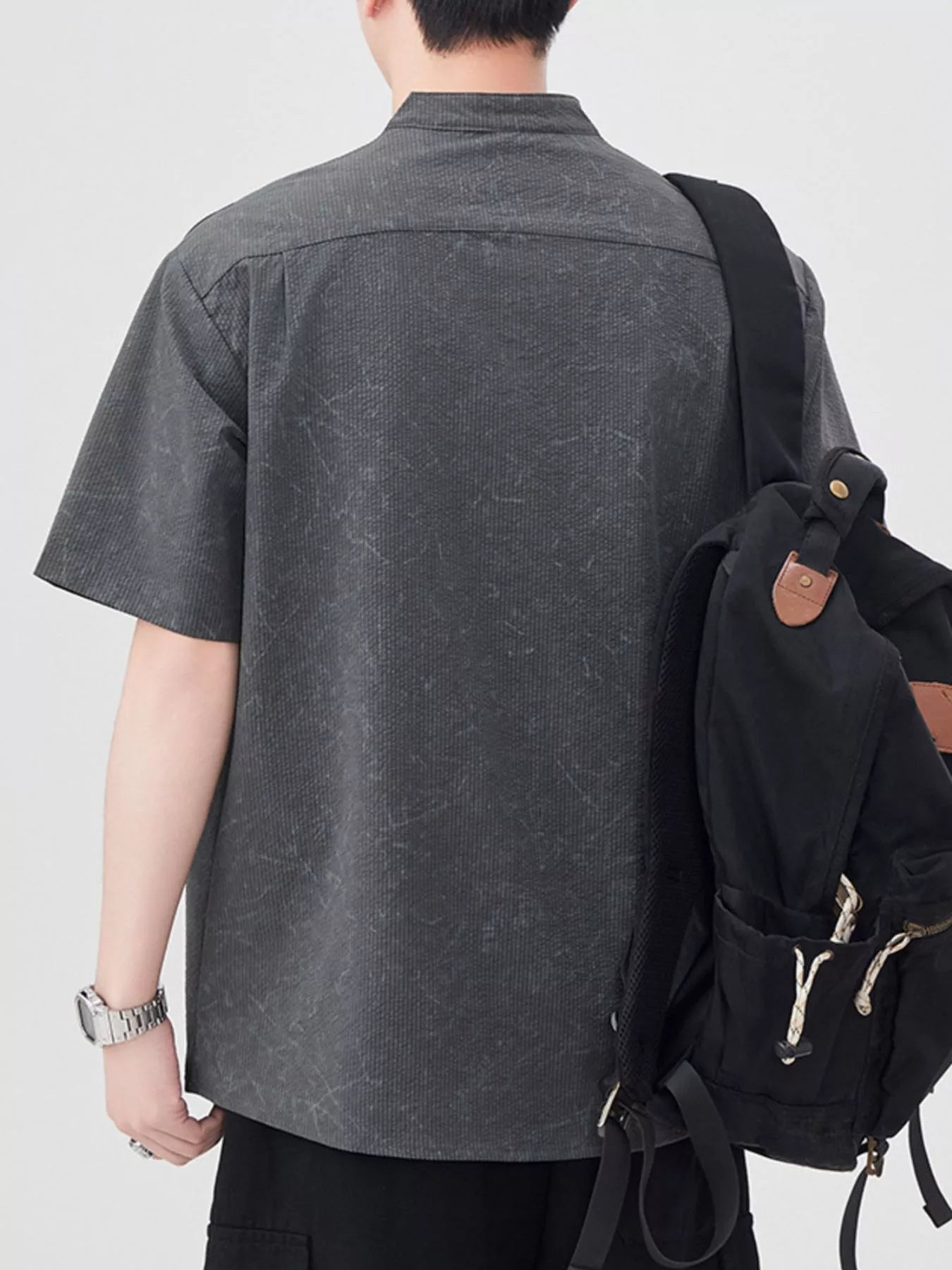 Men's Plus Size Button Detail Short Sleeve Top