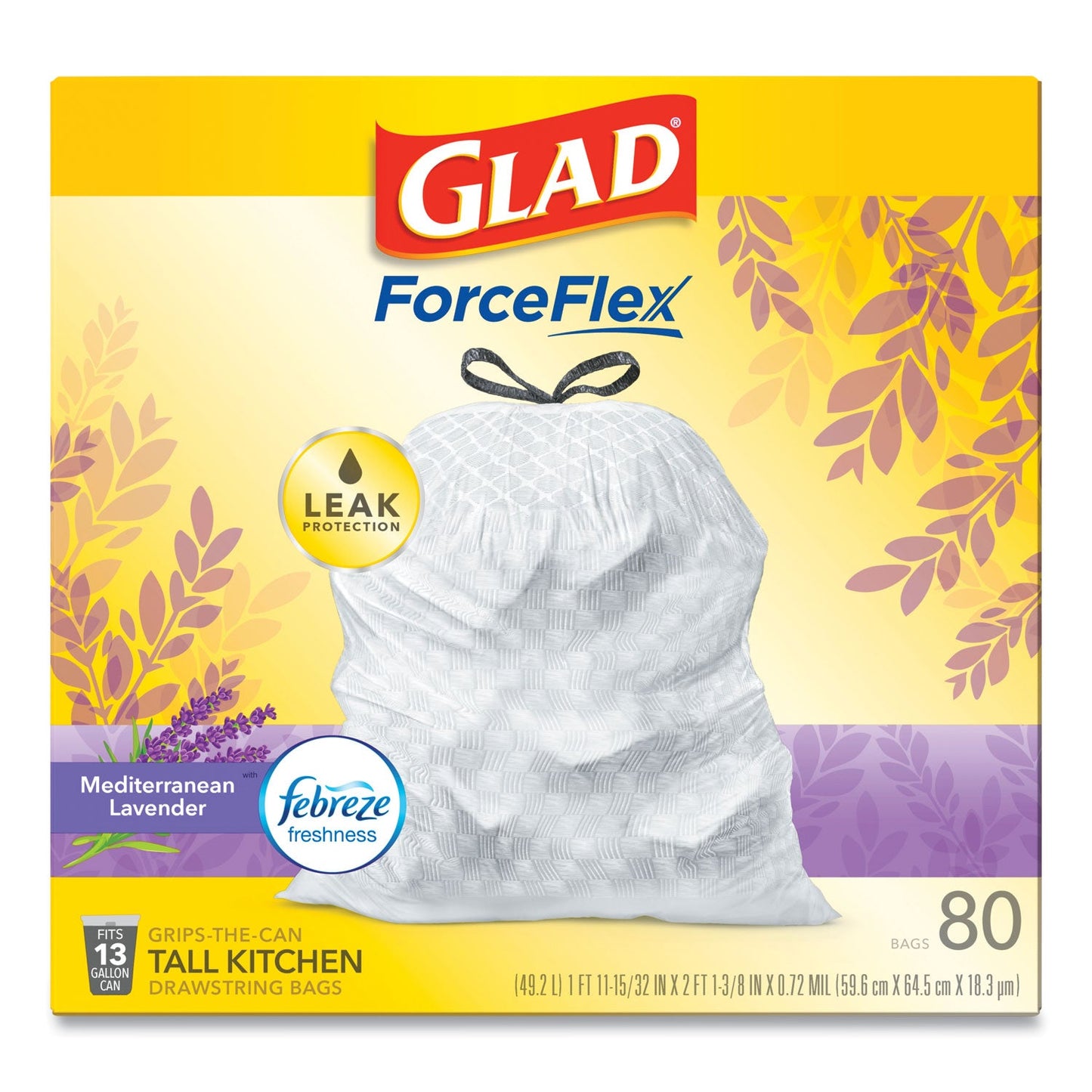 Glad OdorShield Tall Kitchen Drawstring Bags, 13 gal, 0.95 mil, 24" x 27.38", White, 240/Carton