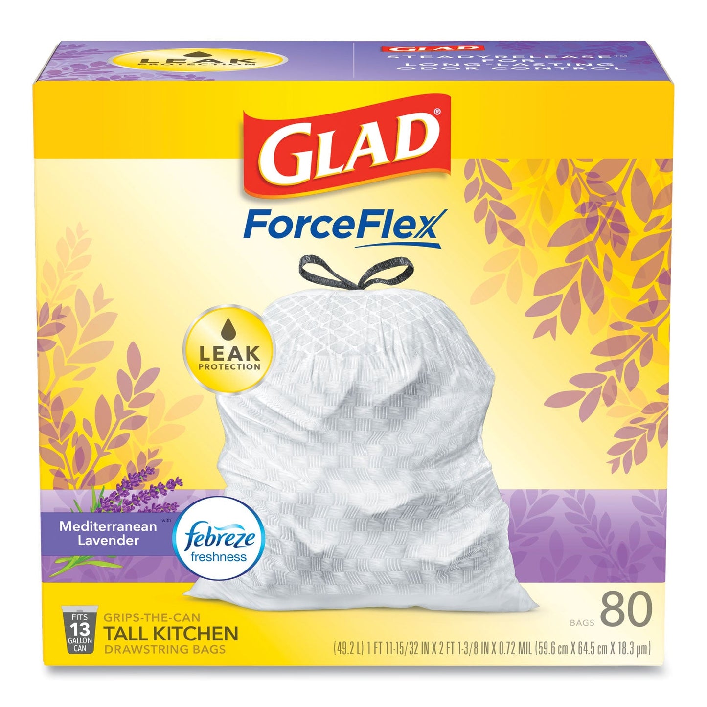 Glad OdorShield Tall Kitchen Drawstring Bags, 13 gal, 0.95 mil, 24" x 27.38", White, 240/Carton