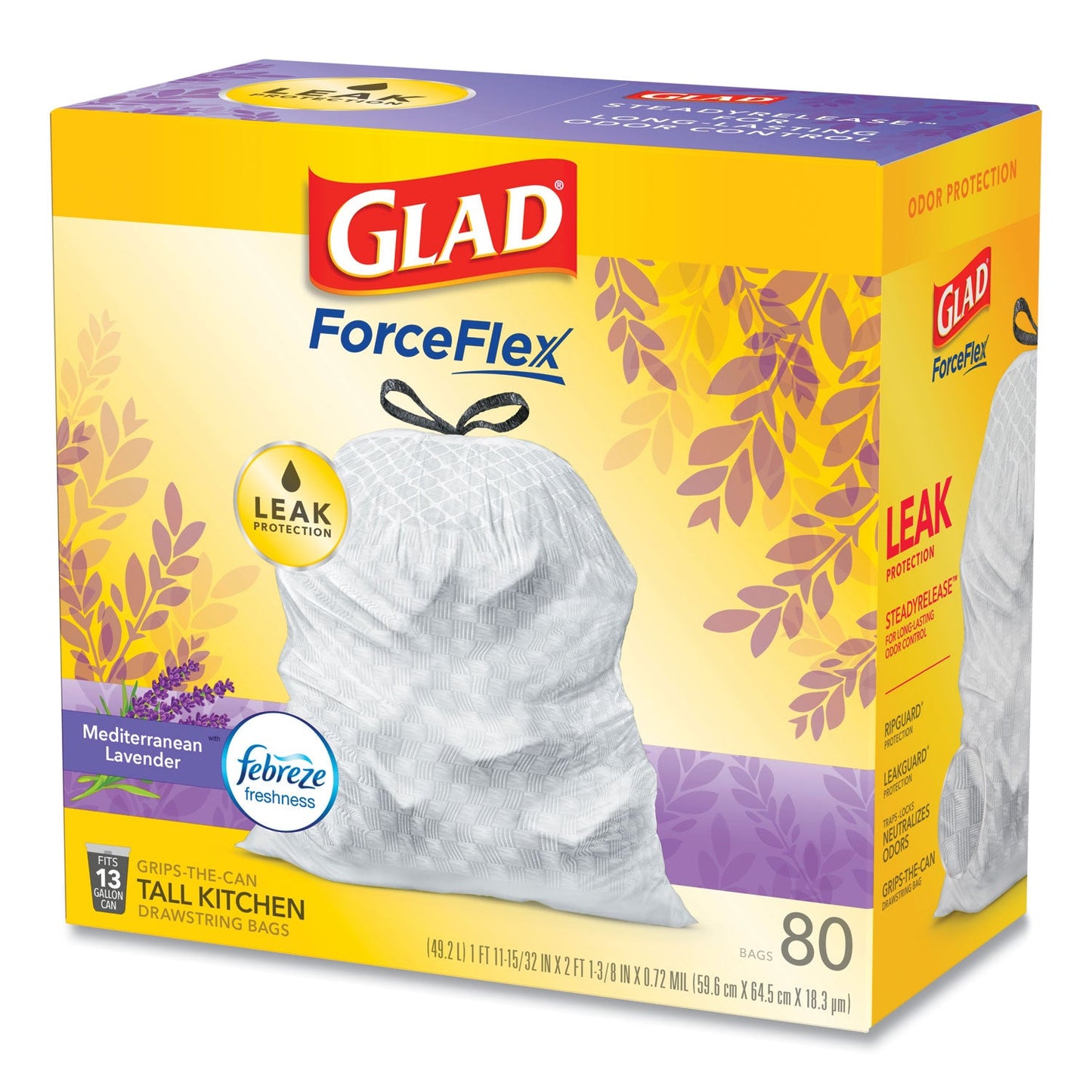 Glad OdorShield Tall Kitchen Drawstring Bags, 13 gal, 0.95 mil, 24" x 27.38", White, 240/Carton