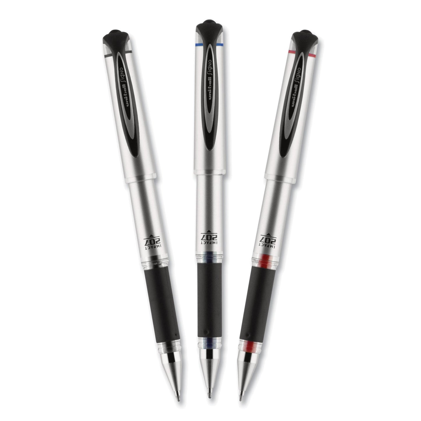 uniball 207 Impact Gel Pen, Stick, Bold 1 mm, Black Ink, Silver/Black Barrel