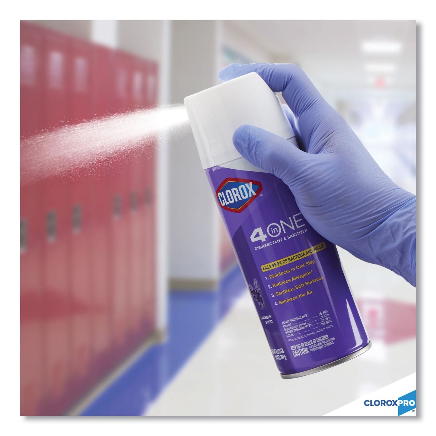 Clorox 4 in One Disinfectant and Sanitizer, Lavender, 14 oz Aerosol Spray, 12/Carton