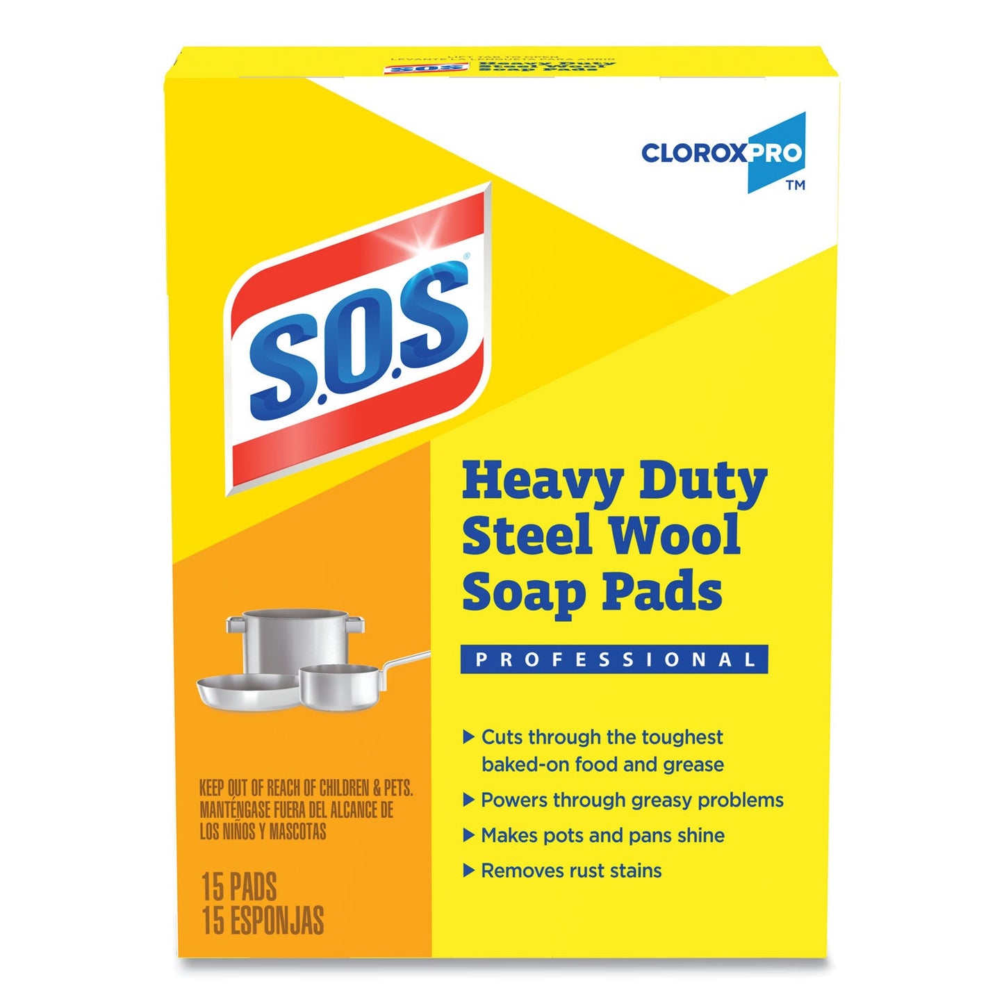 S.O.S. Steel Wool Soap Pads, 2.5 x 2.5, Steel, 15 Pads/Box, 12 Boxes/Carton