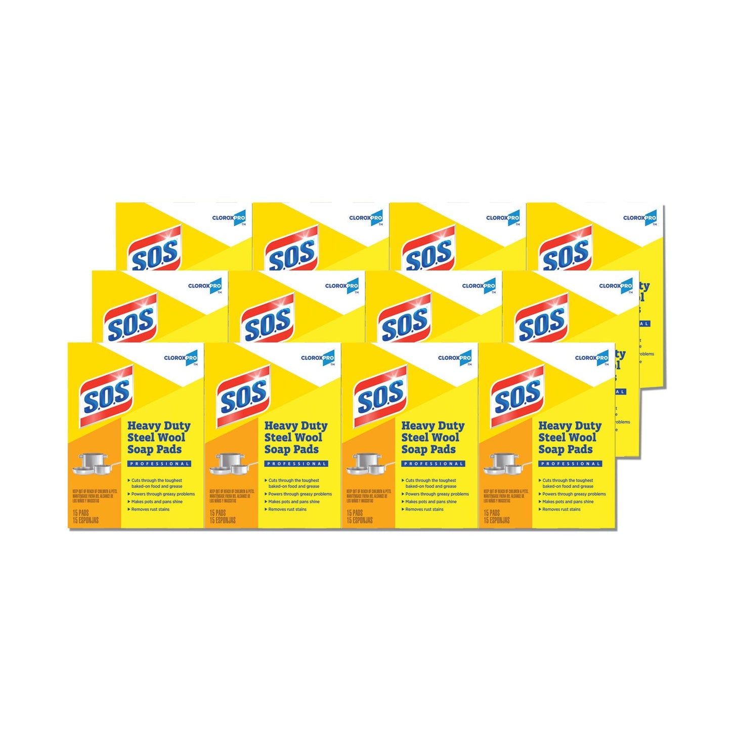 S.O.S. Steel Wool Soap Pads, 2.5 x 2.5, Steel, 15 Pads/Box, 12 Boxes/Carton
