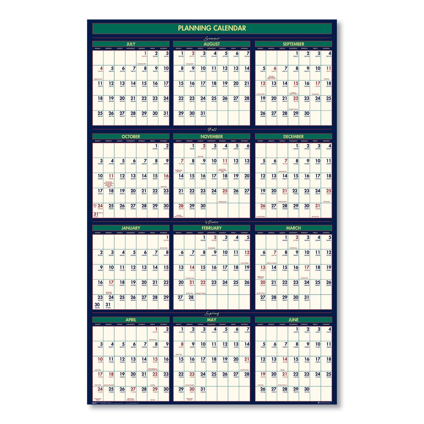 House of Doolittle Four Seasons Business/Academic Recycled Wall Calendar, 24 x 37, 12-Month (July-June): 2022-2023, 12-Month (Jan to Dec): 2023