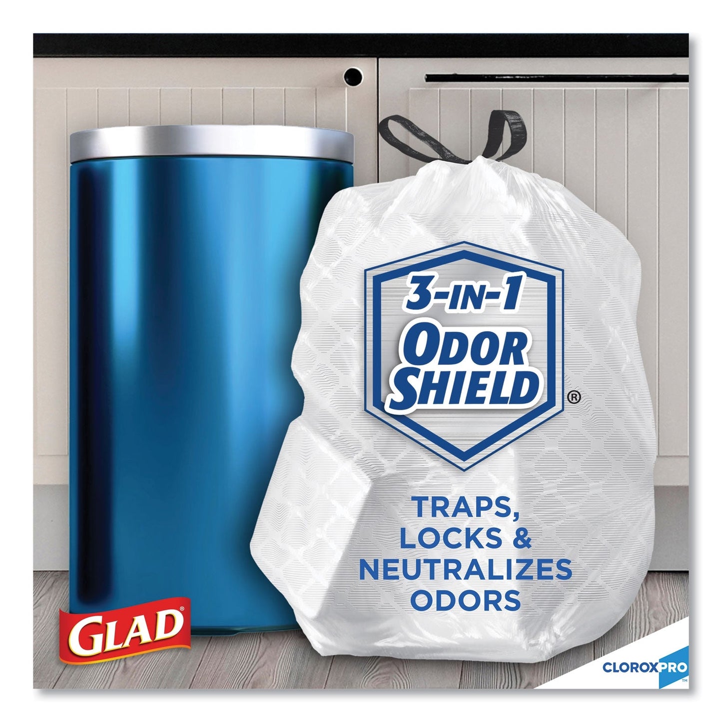 Glad Tall Kitchen Drawstring Trash Bags, 13 gal, 0.72 mil, 24" x 27.38", Gray, 100/Box