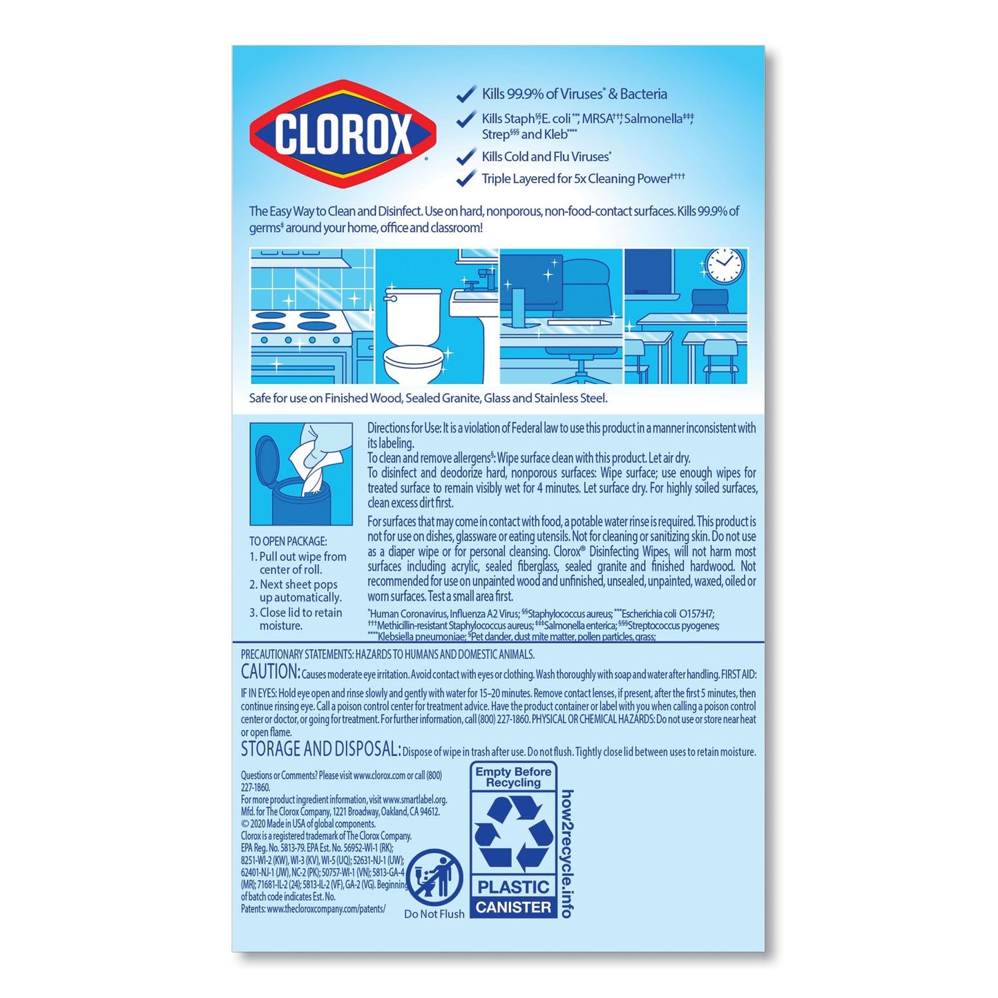 Clorox Disinfecting Wipes, 7 x 8, Fresh Scent/Citrus Blend, 35/Canister, 3/Pack, 5 Packs/Carton