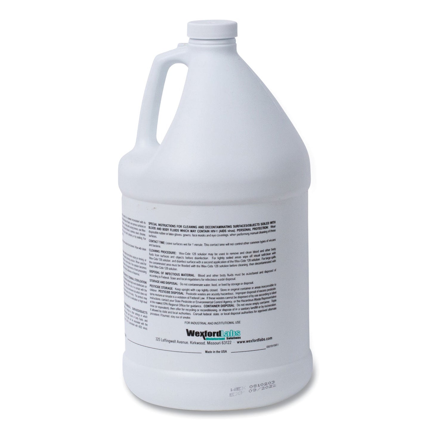 Wexford Labs Wex-Cide Concentrated Disinfecting Cleaner, Nectar Scent, 128 oz Bottle, 4/Carton